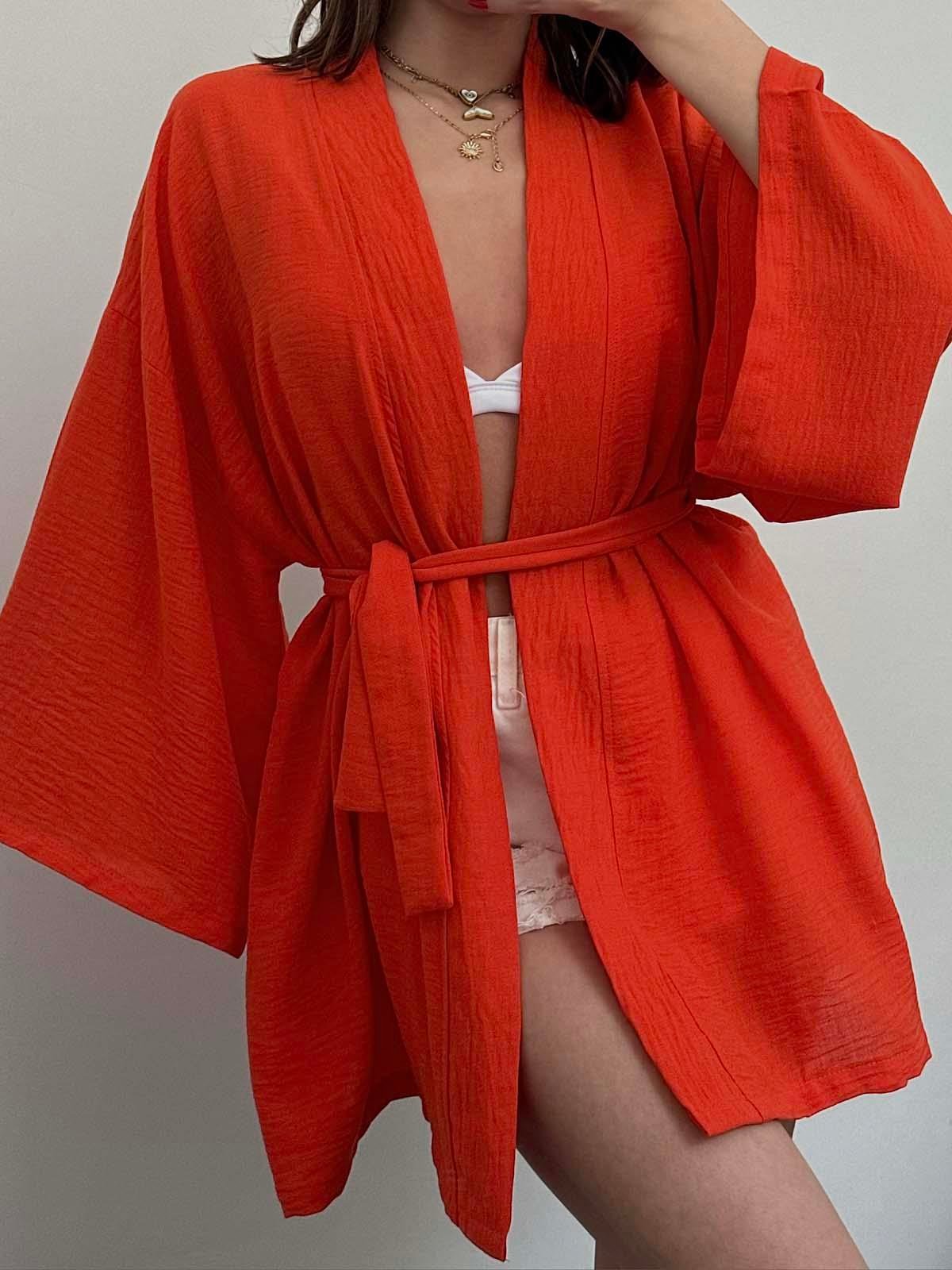 Zakras Orange Keten Kimono 
