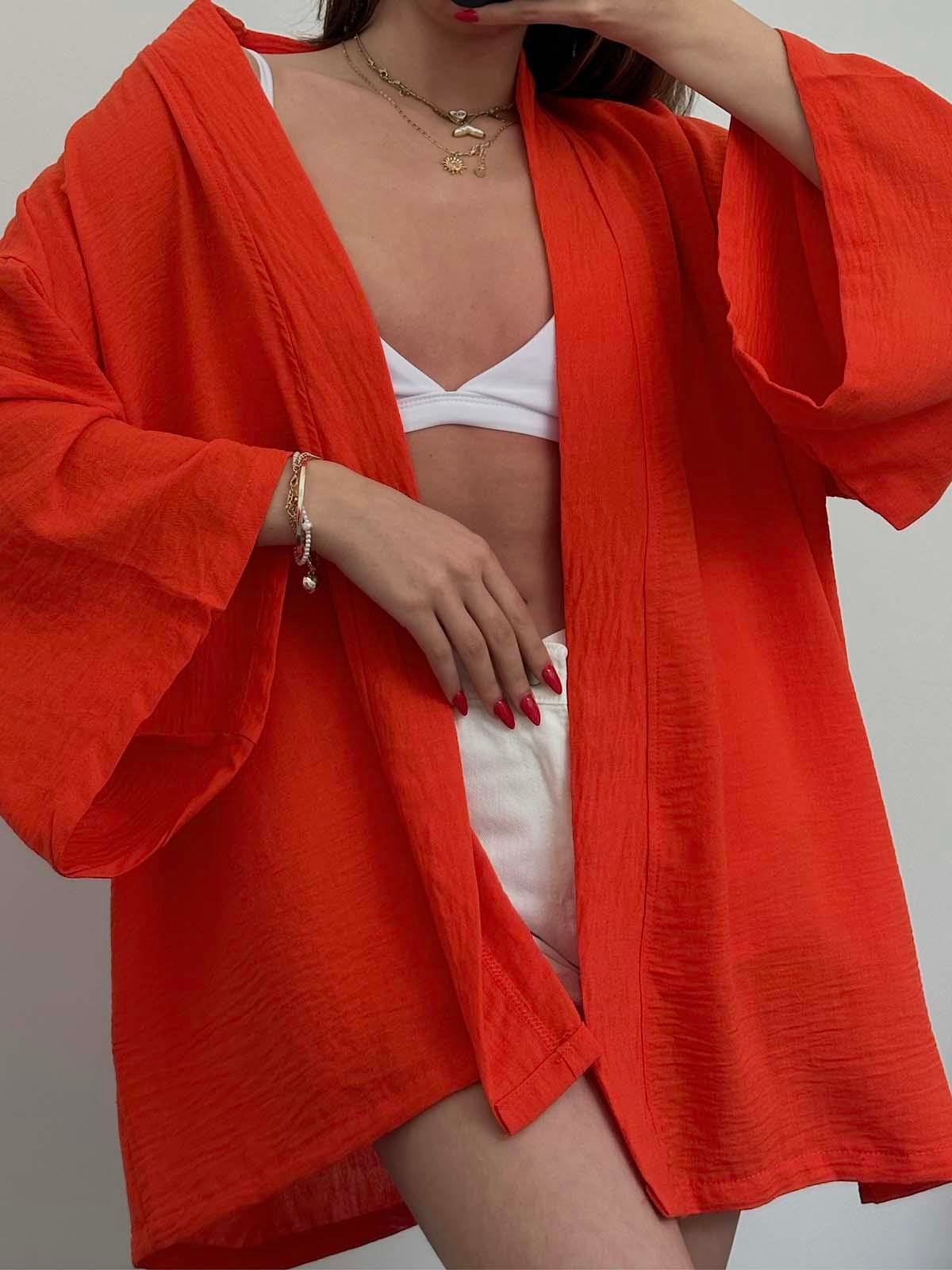 Zakras Orange Keten Kimono 