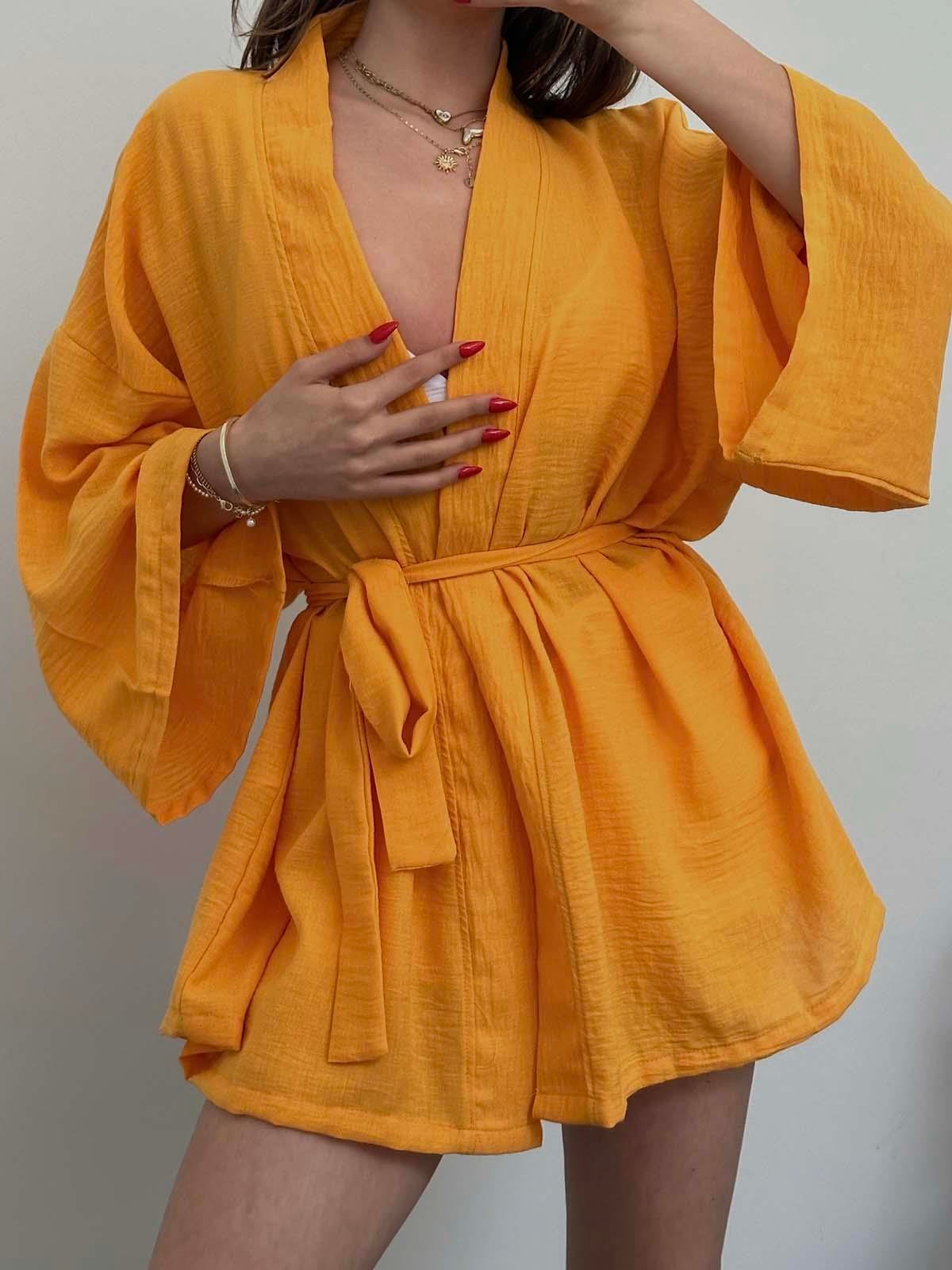 Zakras Turuncu Keten Kimono 