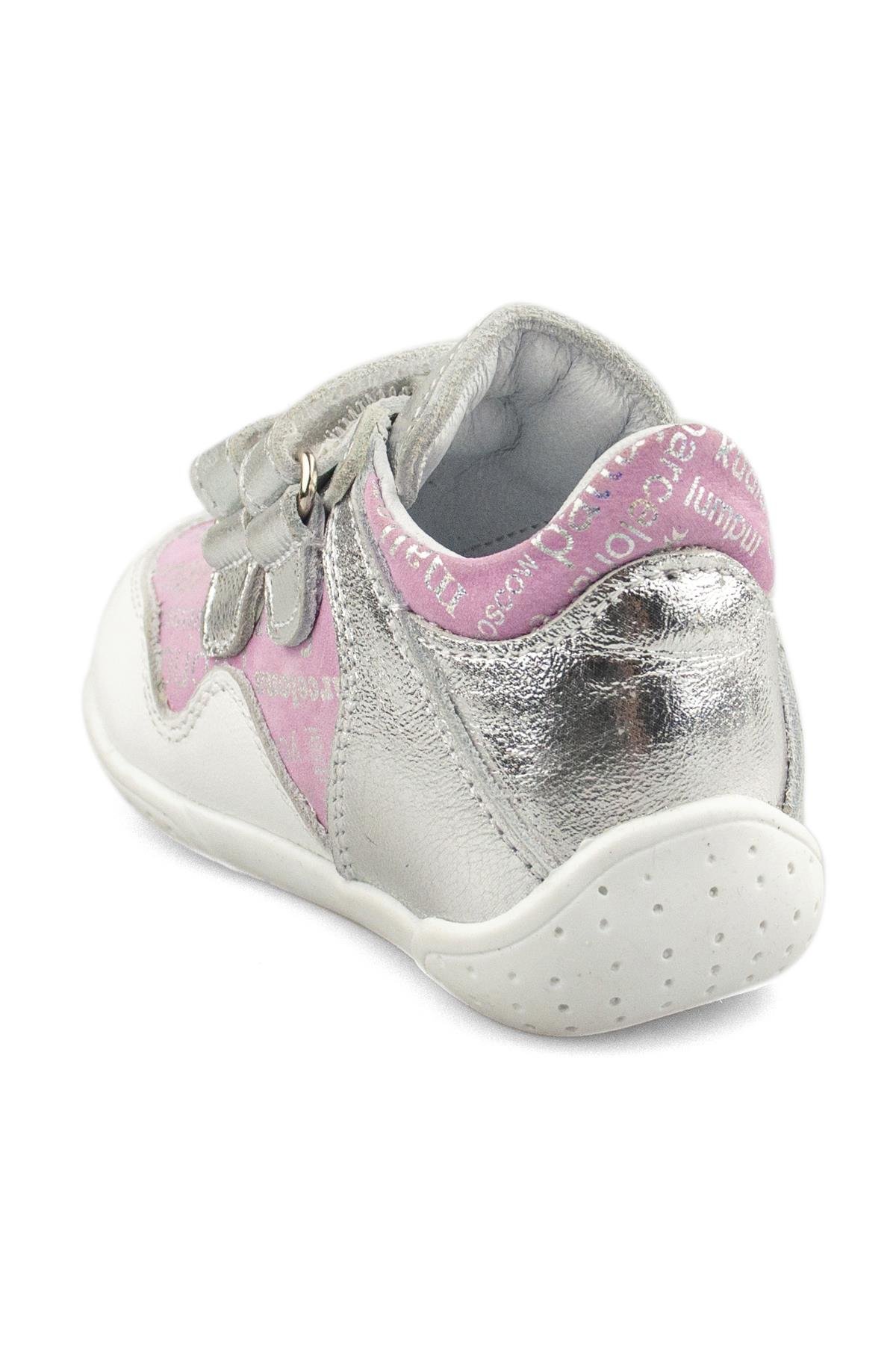 Hakiki Deri Beyaz Gümüş Kız Bebek Ayakkabı