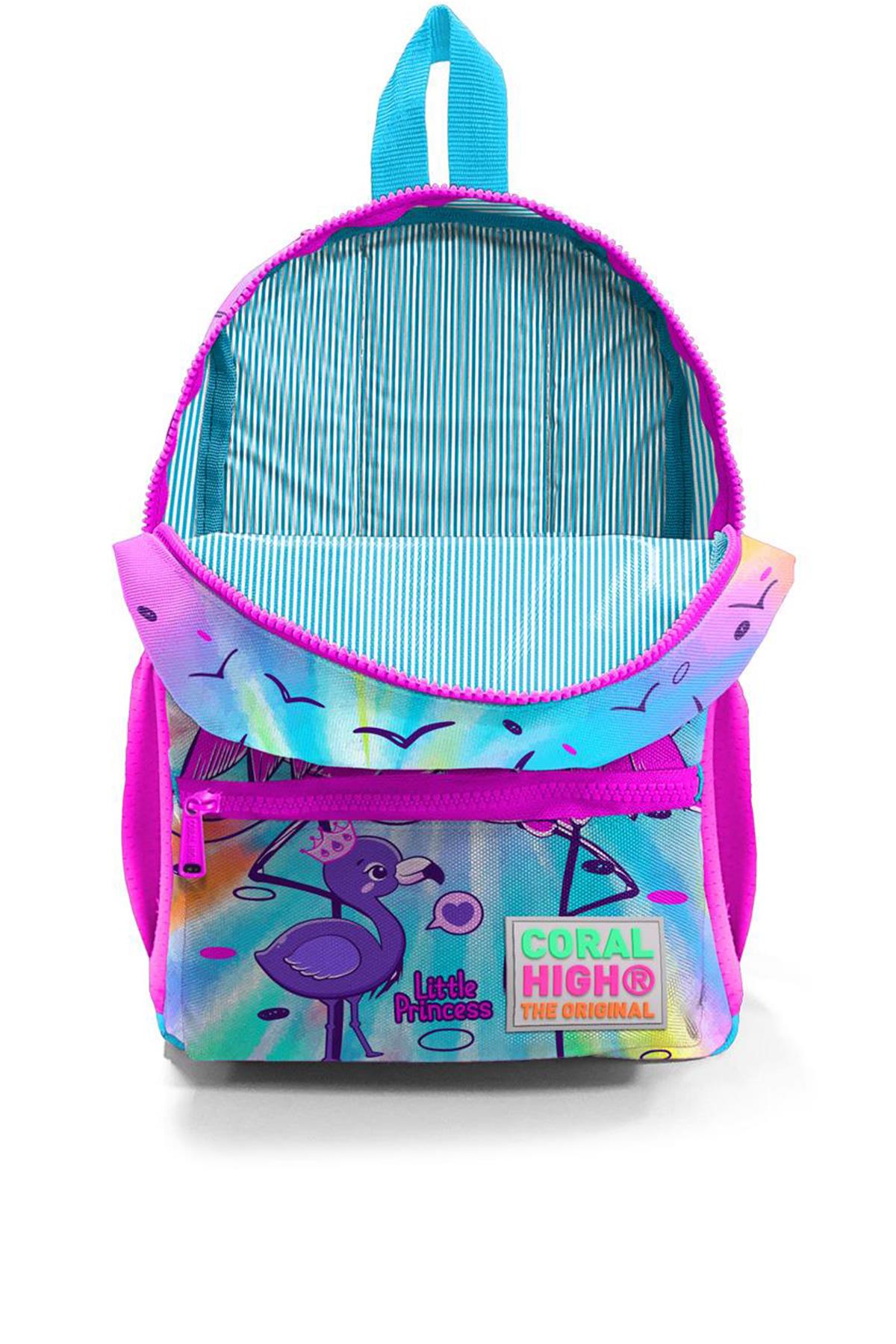 Minik Yuva Sırt Çantası Mavi Pembe Flamingo Desenli İki Bölmeli 23530
