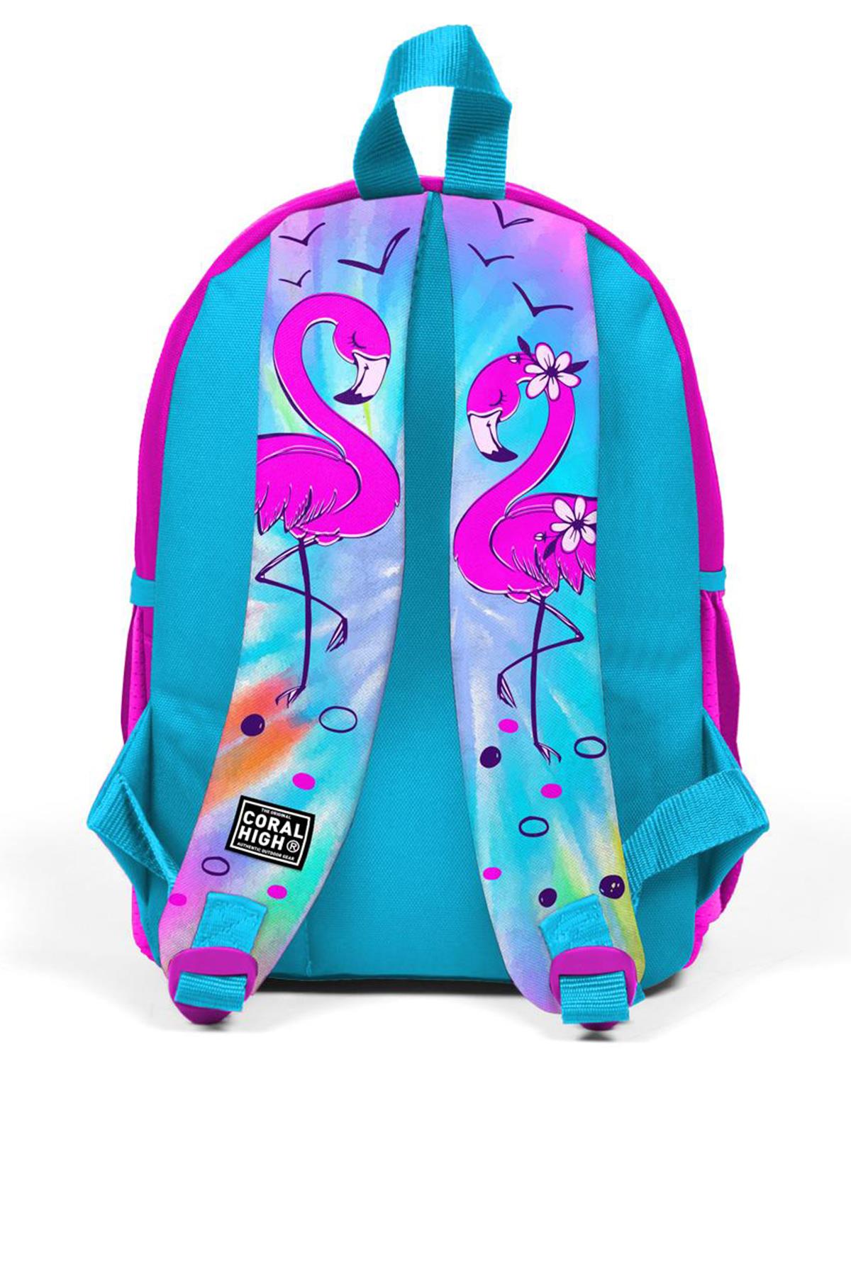 Minik Yuva Sırt Çantası Mavi Pembe Flamingo Desenli İki Bölmeli 23530