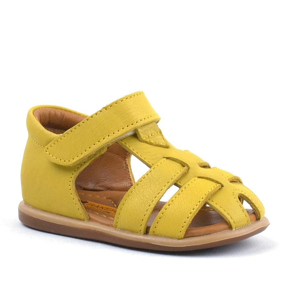 Hakiki Deri Sarı Cırtlı Bebek Sandalet