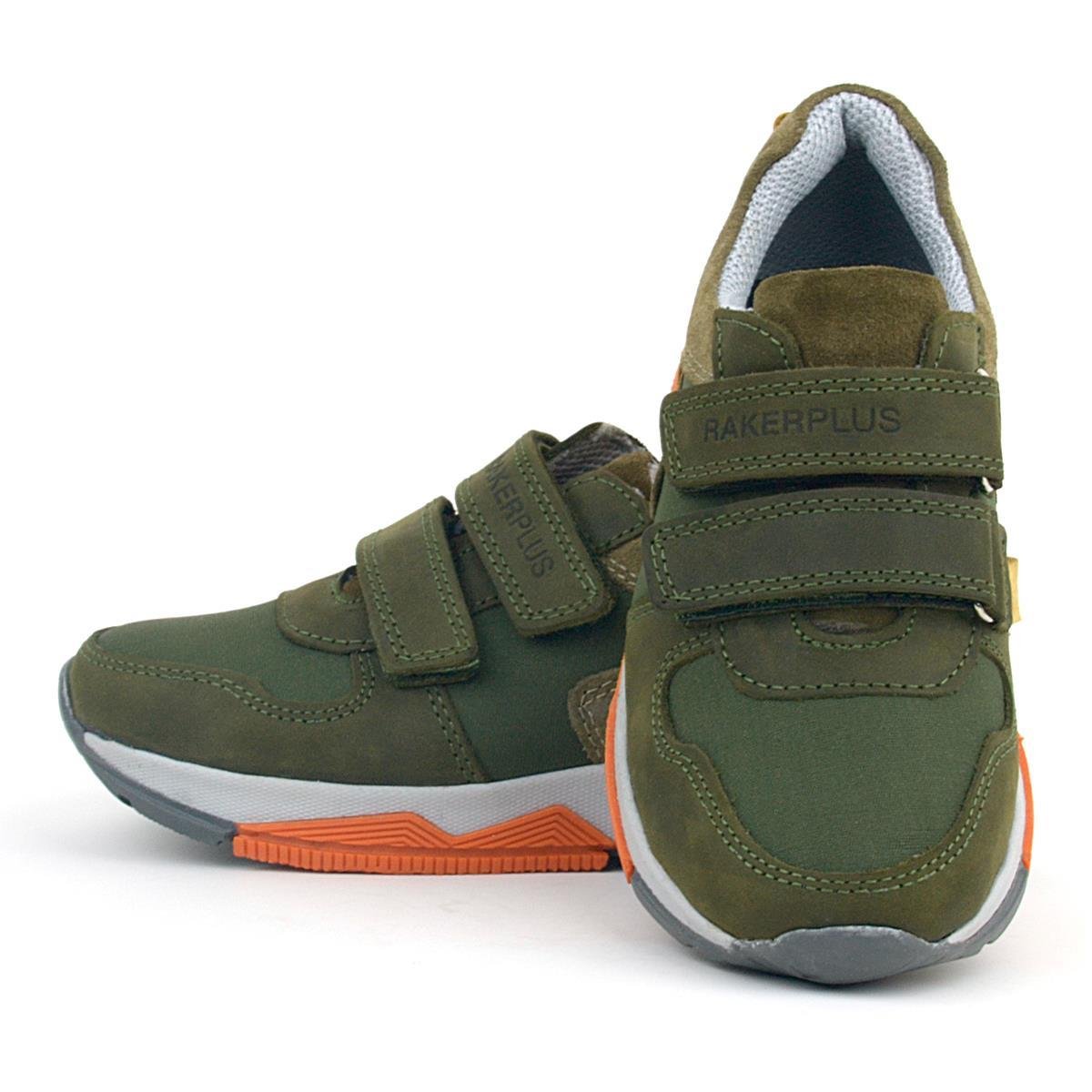 Hakiki Deri Yeşil Çocuk Cırtlı Sneakers Spor Ayakkabı