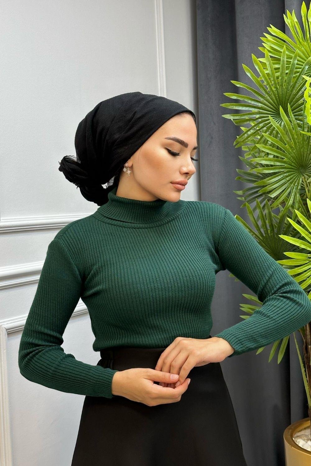 Balıkçı Triko Kazak Yeşil - Şule Giyim | Tesettür Giyim | Yeni Sezon Kadın  Giyim Modelleri