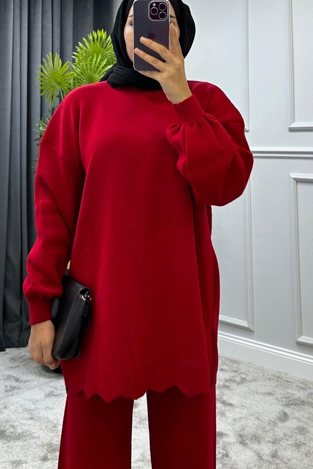 Kayra Triko Takım Kırmızı – Şule Giyim | Tesettür Giyim