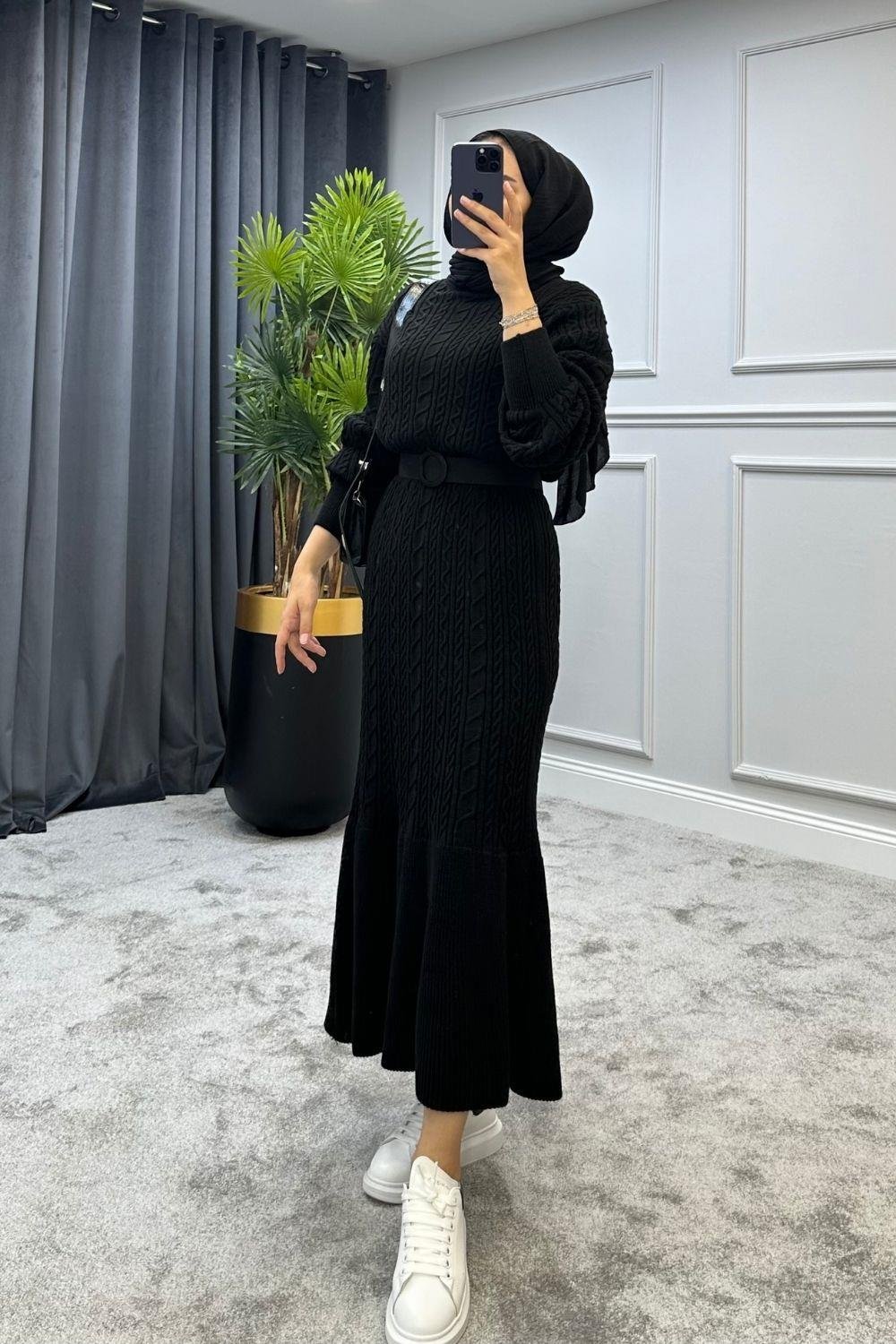 Melissa Triko Elbise Siyah - Şule Giyim | Tesettür Giyim | Yeni Sezon Kadın  Giyim Modelleri