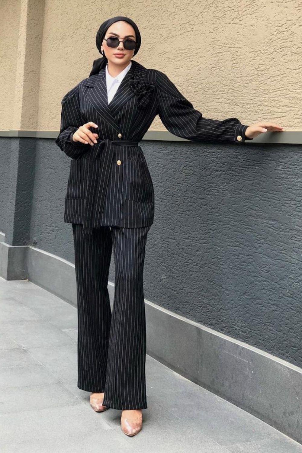 Çizgili Blazer Ceket Takım Siyah - Şule Giyim | Tesettür Giyim | Yeni Sezon  Kadın Giyim Modelleri