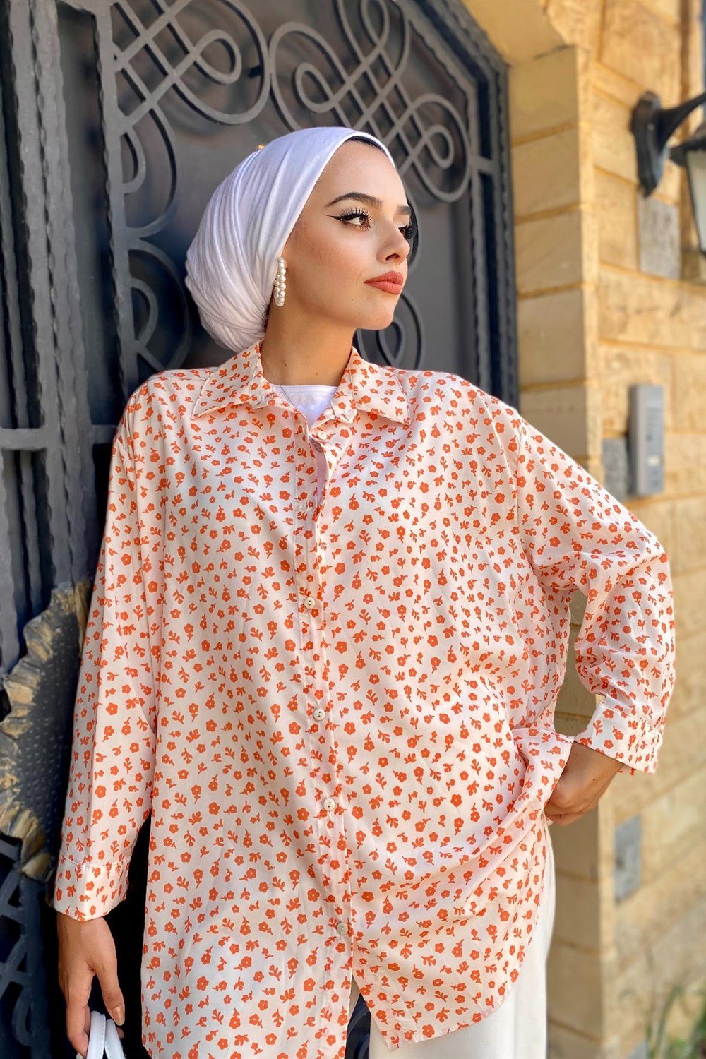 Desenli Boydan Düğmeli Tunik Vizon – Şule Giyim | Tesettür Giyim