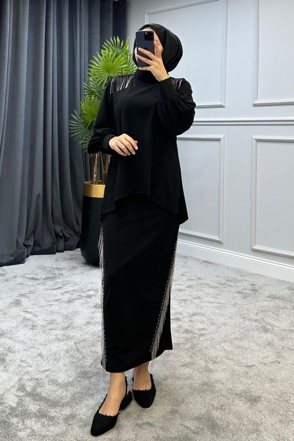 Mina Etekli Takım Siyah – Şule Giyim | Tesettür Giyim