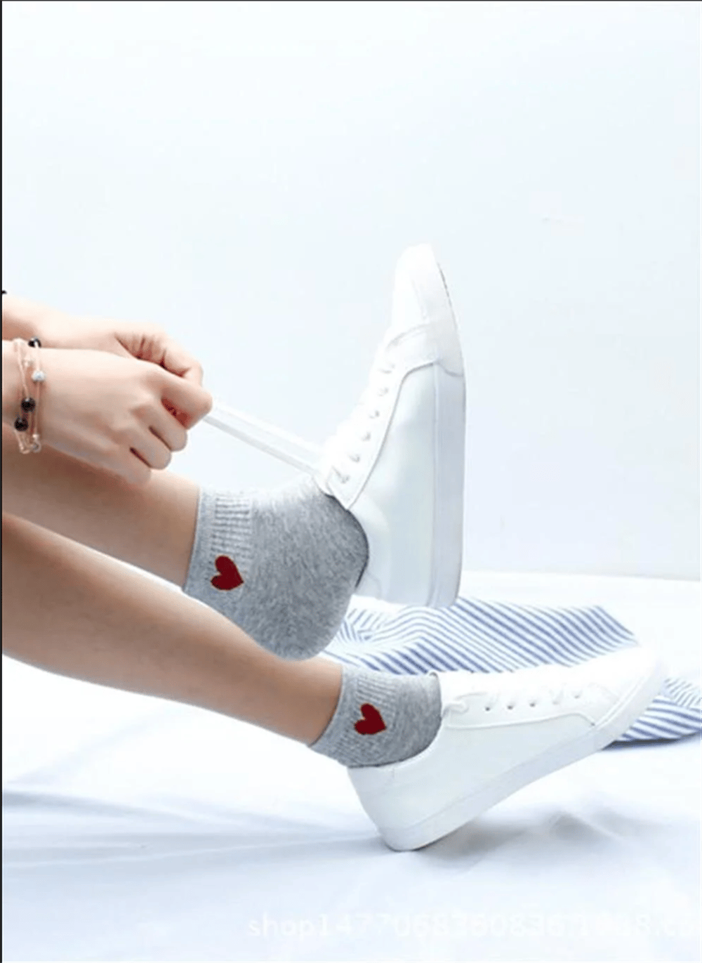 Black Arden Socks - Kalp Desenli Yarım Konç Kadın Kolej Çorap 5 Çift