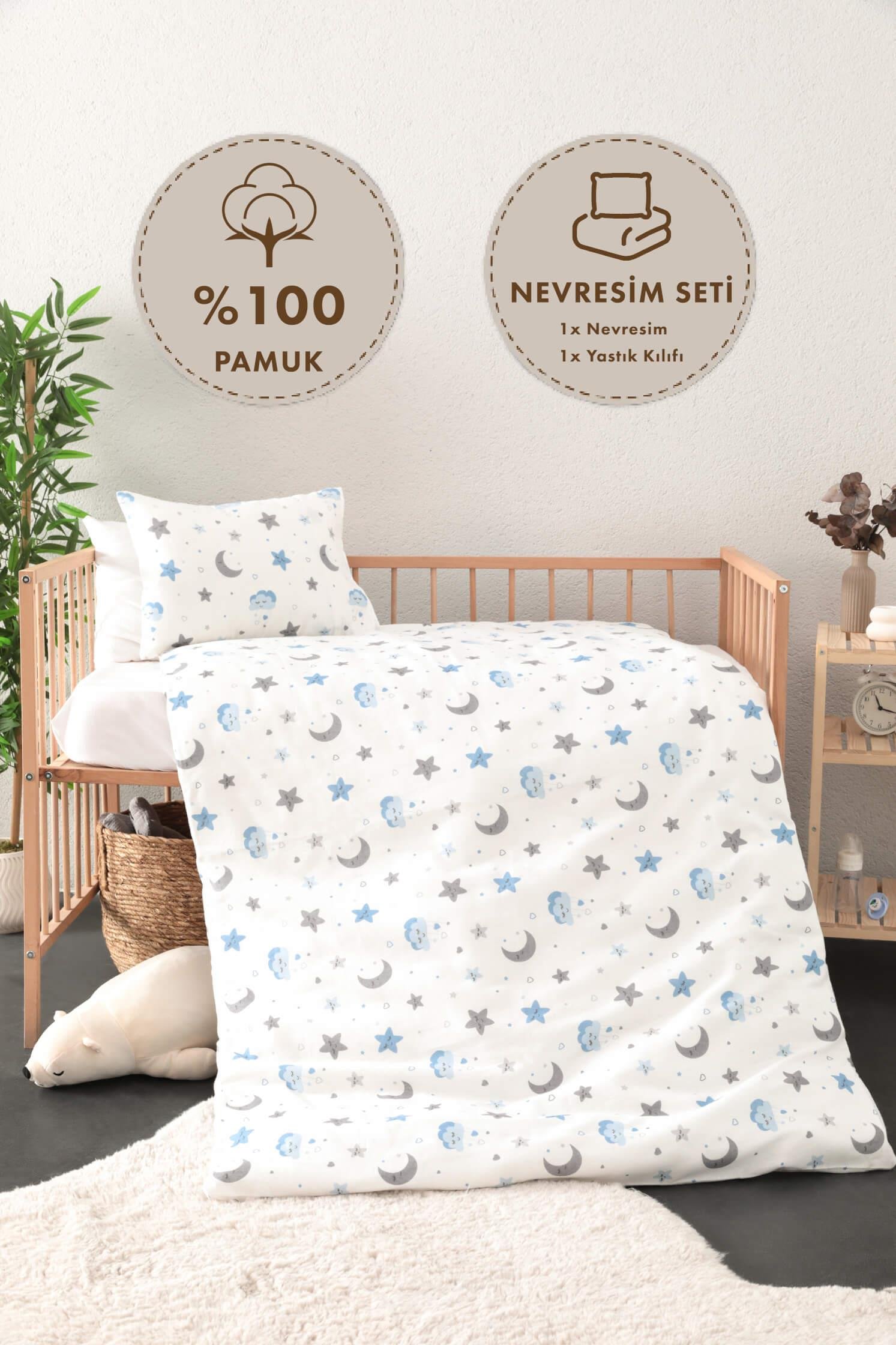 Sleep Kışlık Flanel Pazen Bebek Nevresim Seti - Mavi | Favora Home