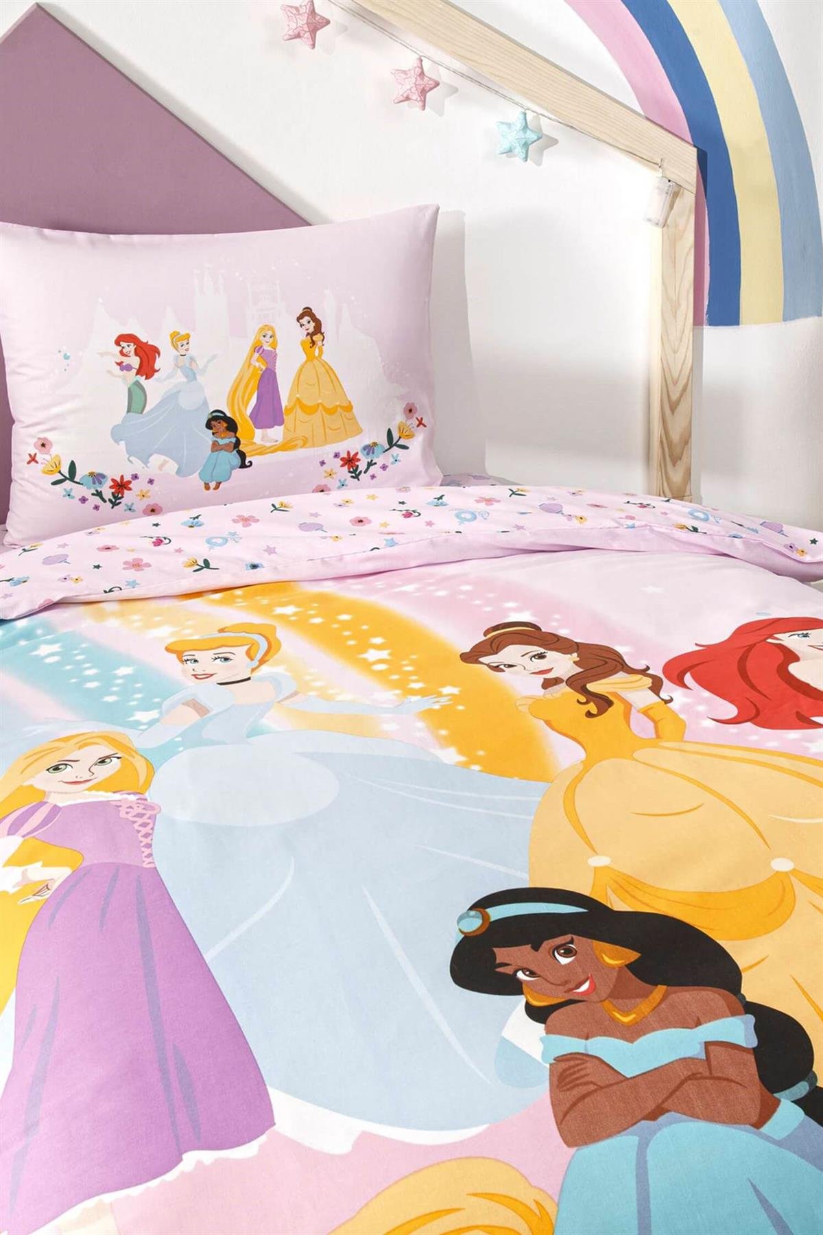 Taç Lisanslı Disney Princesses Rainbow Tek Kişilik Nevresim Takımı | Favora  Home