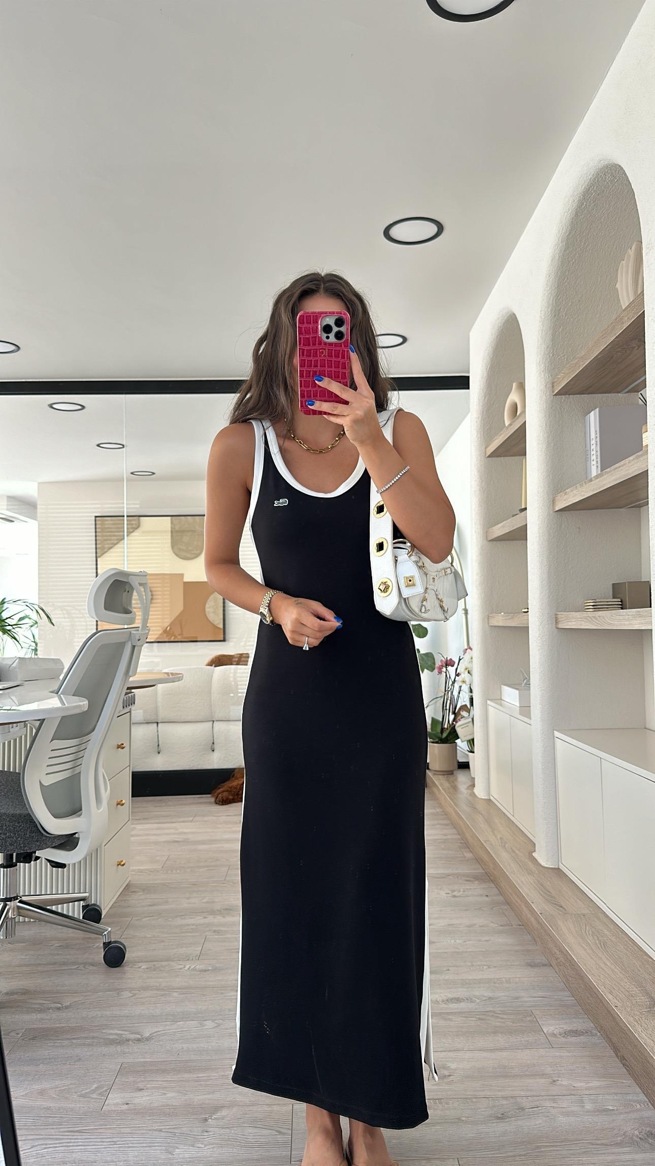 Brand Model Dress with Side Slit and Piping