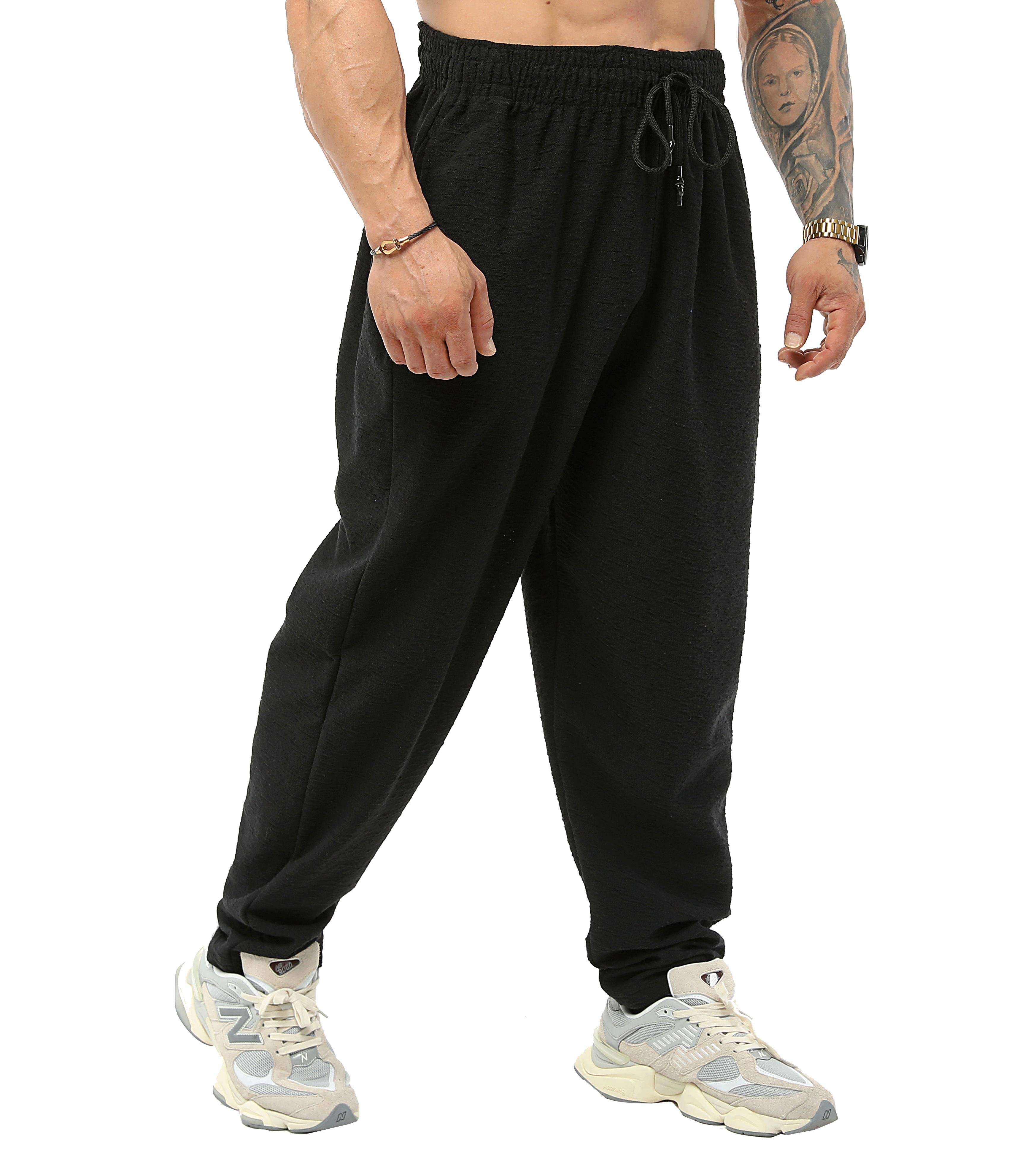 Men s Baggy Sweatpants with Cotton Textured Big Sam PNT1382 BLACK stilya