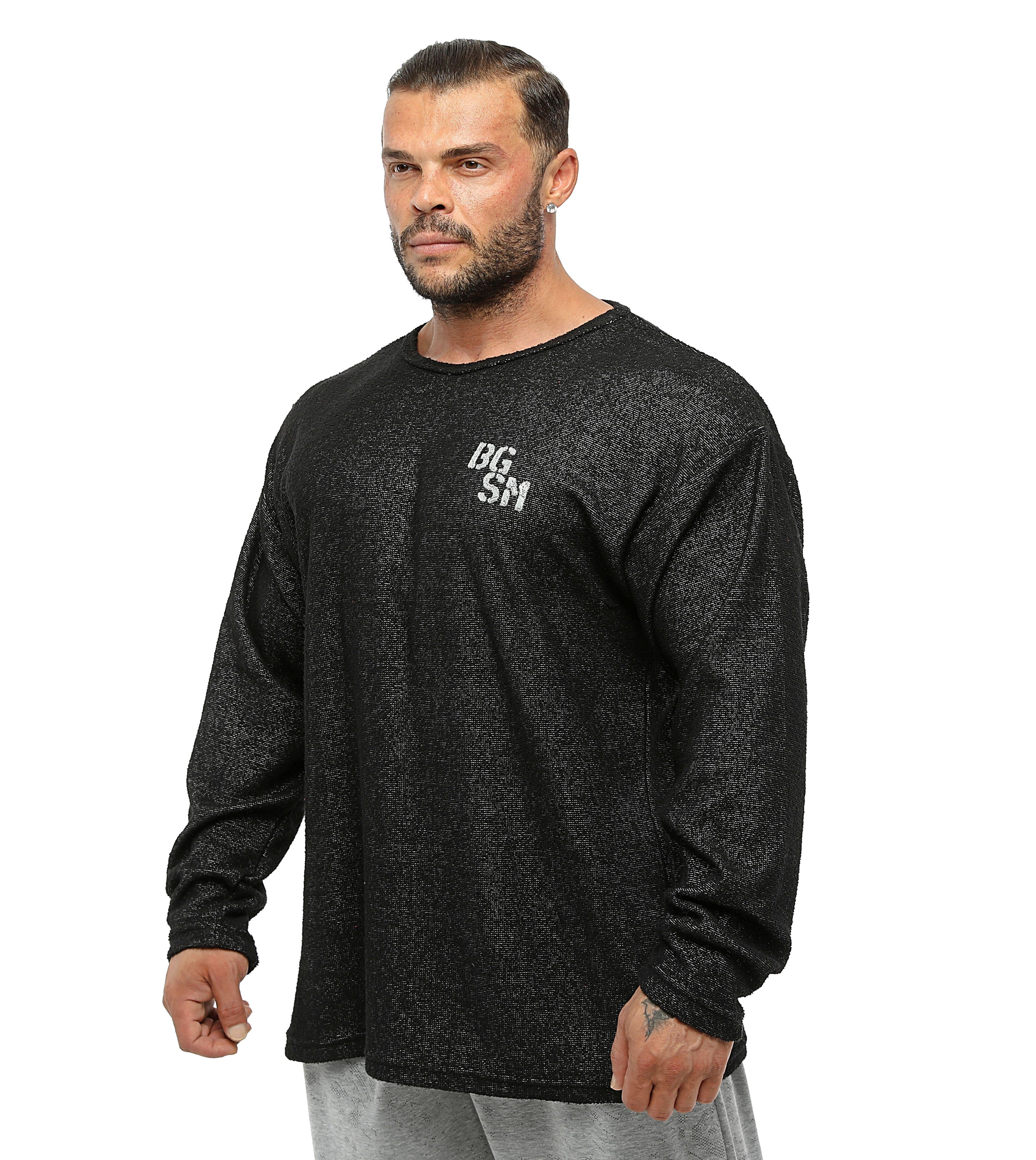 Mens Long Sleeve Towel Workout Sweatshirt BGSM 4716 Black stilya