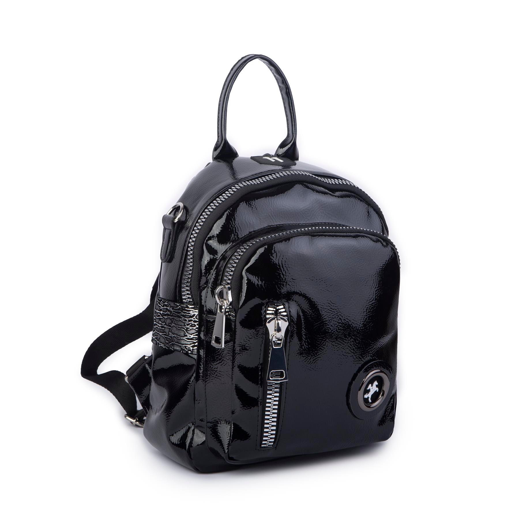 Nas Bag Kadın Dönüştürülebilir Sırt ve Omuz Çantası Şık Geniş Fermuarlı  Çanta (24x31x14 cm) Siyah Krsk RuganNas Bag