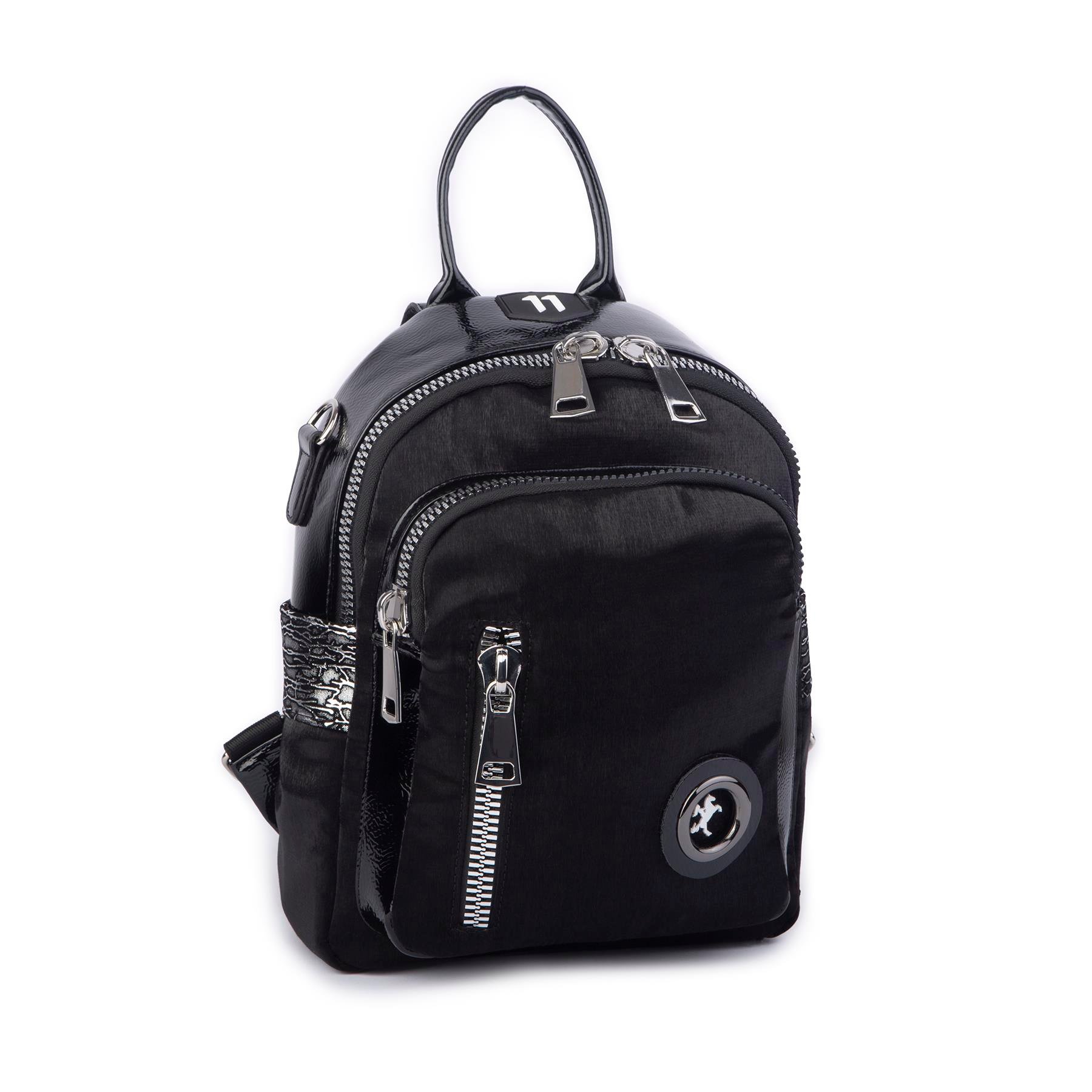 Nas Bag Kadın Dönüştürülebilir Sırt ve Omuz Çantası Şık Geniş Fermuarlı  Çanta (24x31x14 cm) Siyah SimliNas Bag
