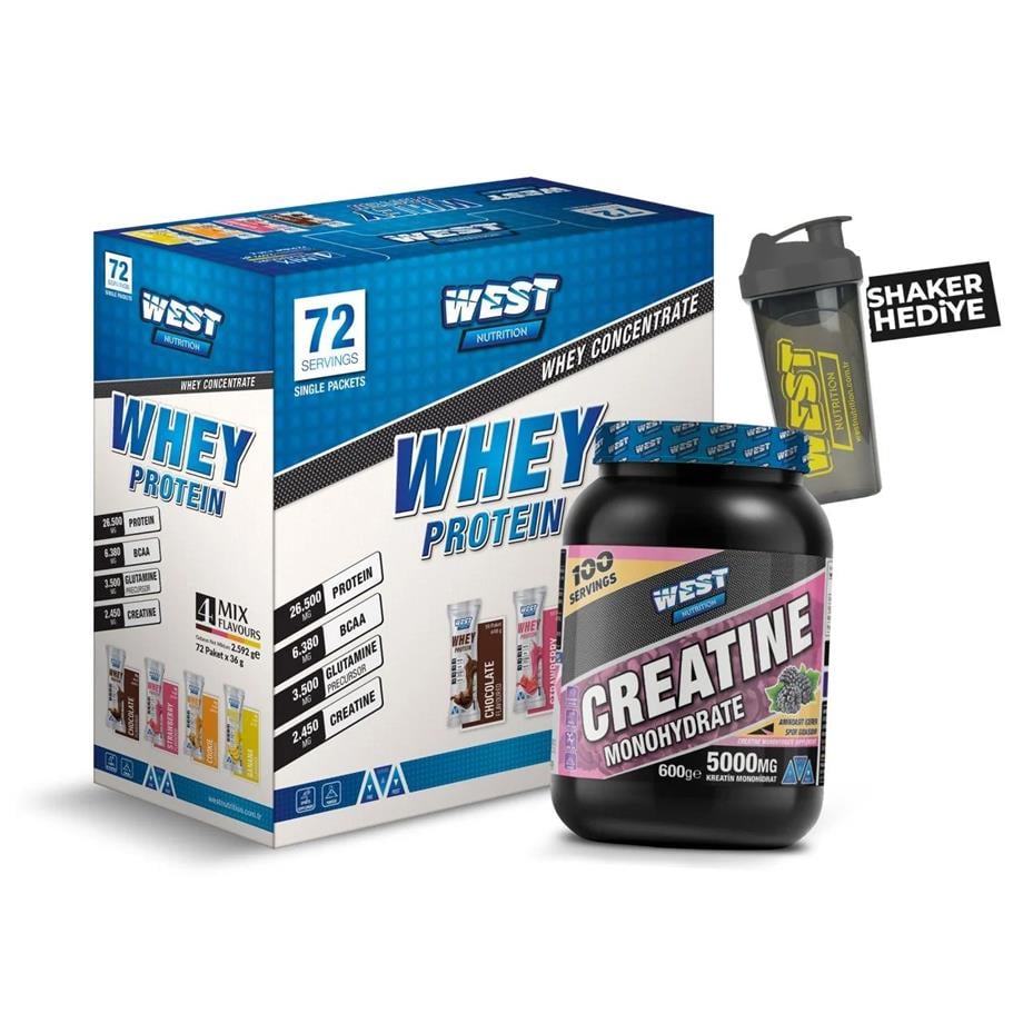 Whey Protein Tozu 72 Saşe - Kreatin Monohidrat 600 gram Paketi