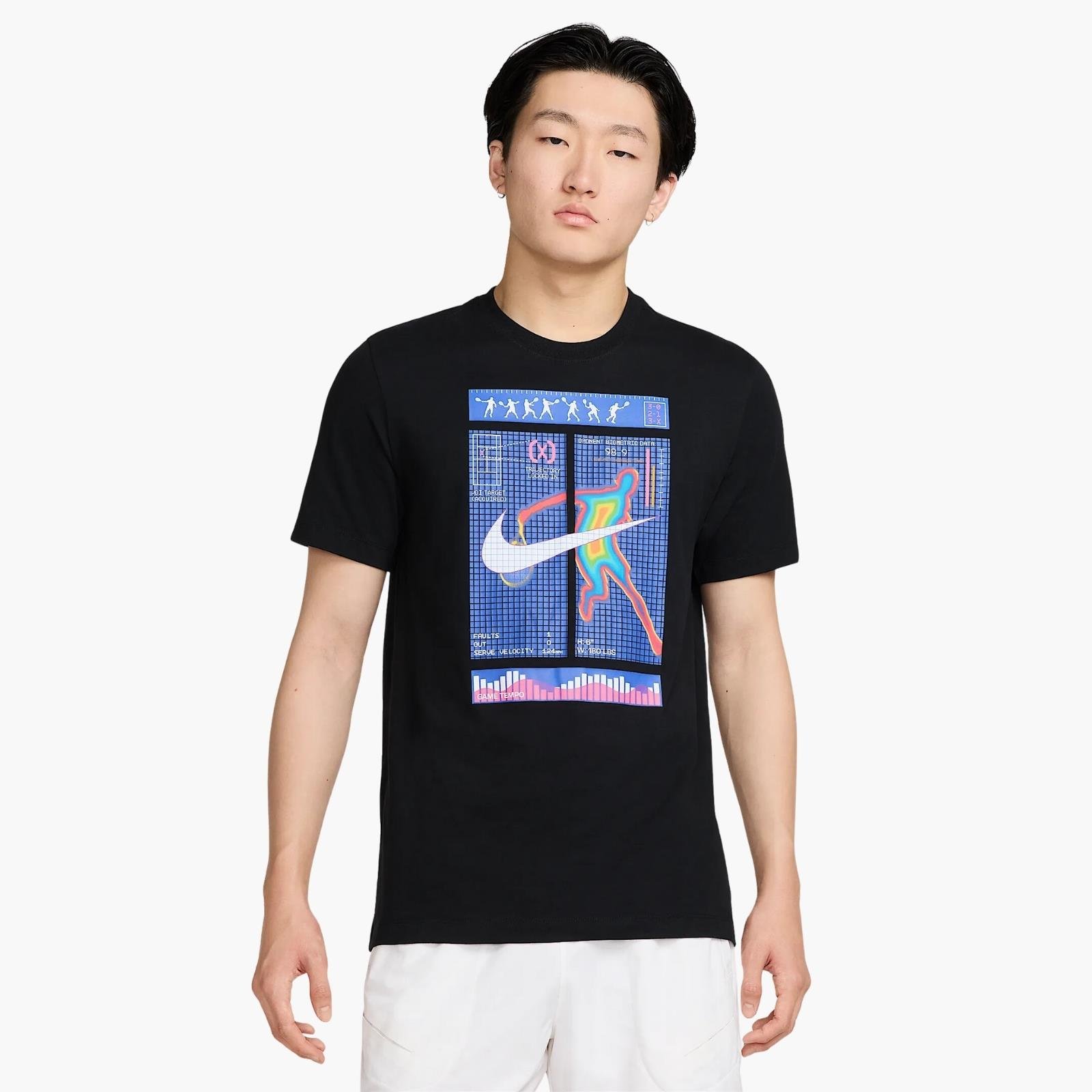 NikeCourt Dri-FIT Grafik Baskı Tenis T-Shirt - Siyah - HJ3369-010