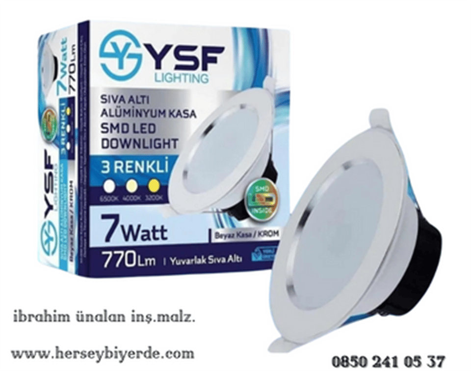 Ysf Lighting 7 Watt / 7w Led Spot Lamba 3 Renk Beyaz Kasa + Krom