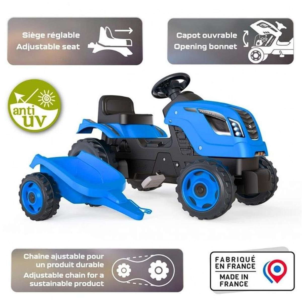 Smoby XL Römorklu Pedallı Traktör - Mavi