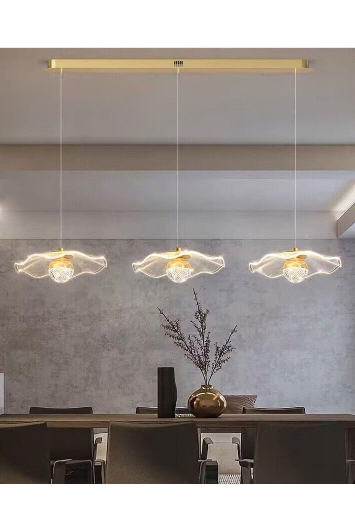 Luxury Exclusive Üçlü Sıralı Sarkıt Led Avize Jellyfish Salon
