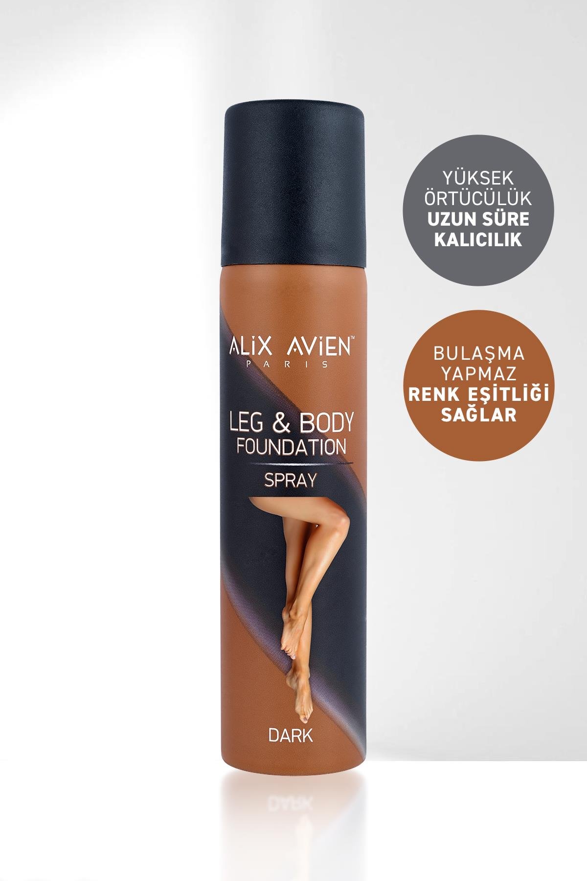Bacak Fondöteni Dark Vücut Makyajı Bronzlaştırıcı Etki Sprey - Leg & Body  Foundation Spray 75 ml - Alix Avien