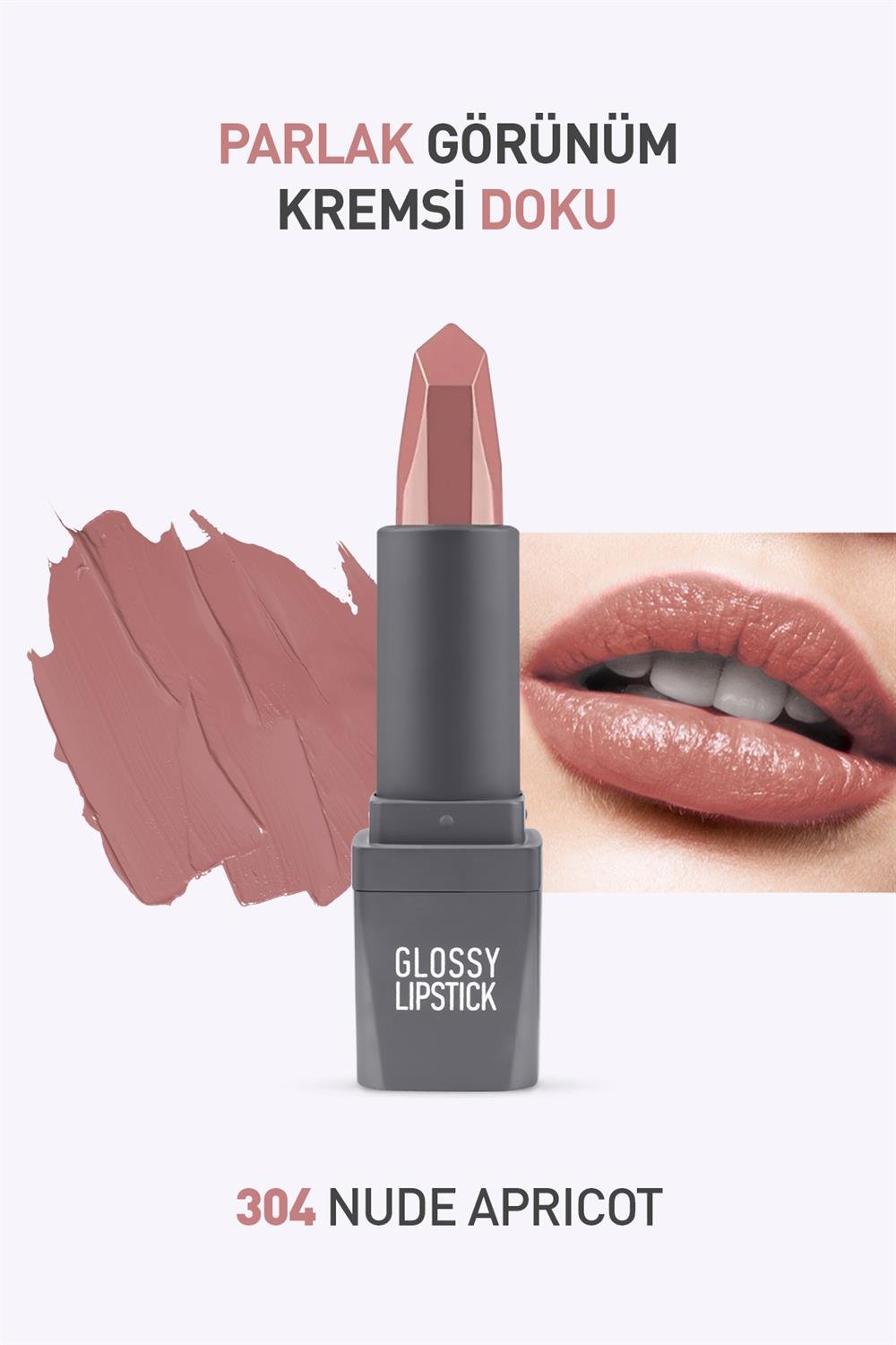 Parlak Ruj - Nemlendirici Etki - Glossy Lipstick 304 Nude Apricot - Alix  Avien