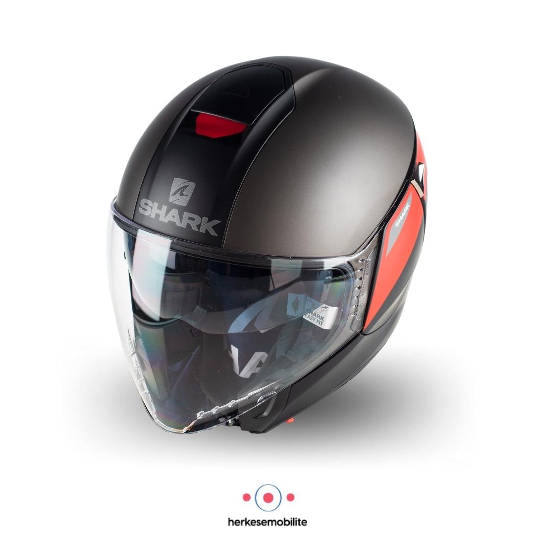 しゃーく SHARK CityCruiser Karonn Açık Kask Mat Siyah-Kırmızı