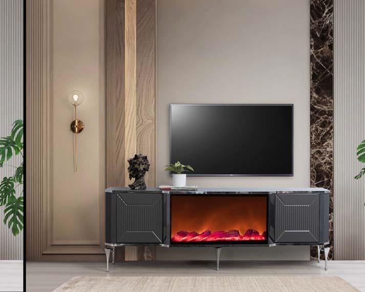 t*u様 VAULTROOM SONMIN RING 18号 Belgrad Antrasit Şömineli Tv Ünitesi Bluetooth Bağlantılı