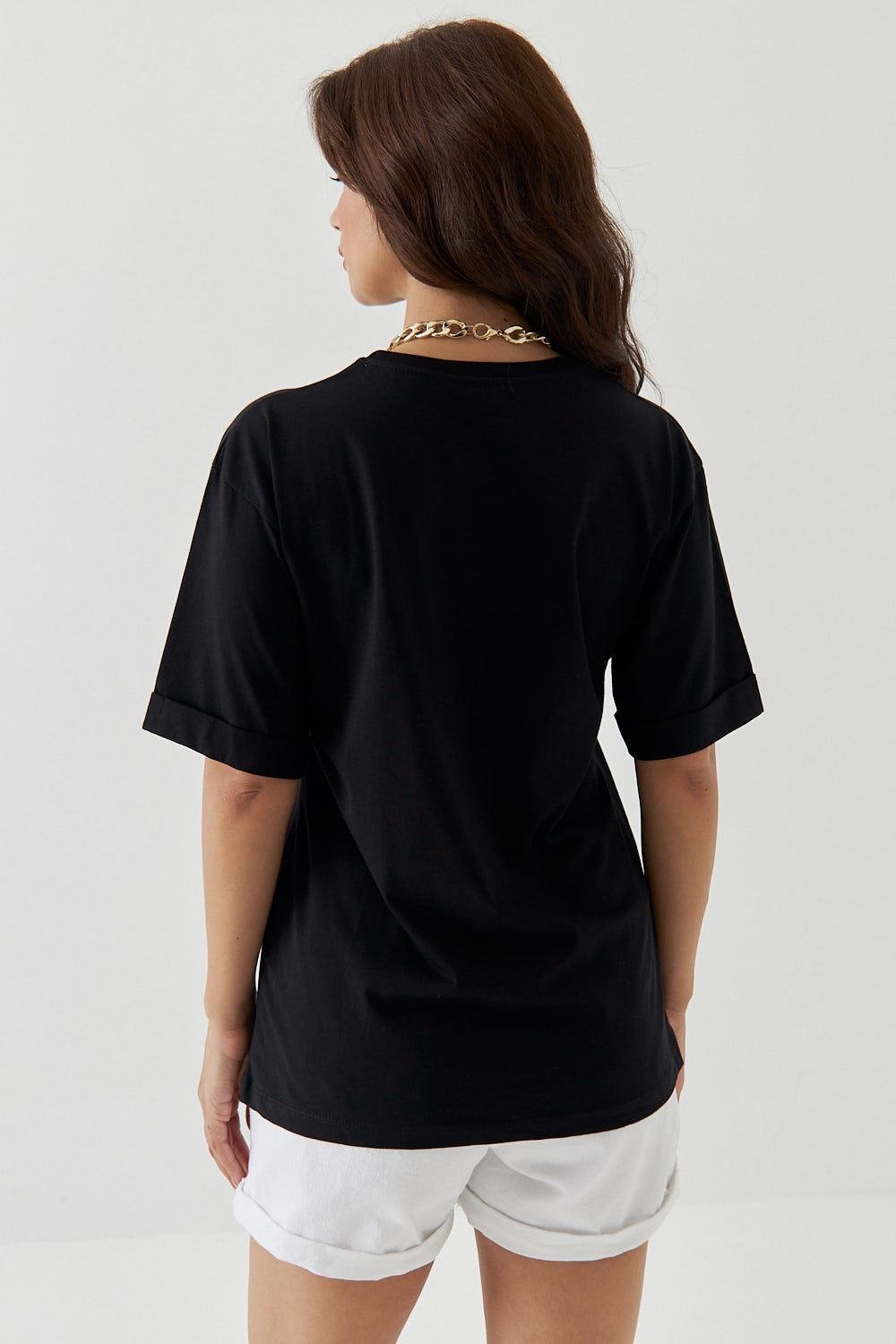 Basic Kısa Kollu Siyah Kadın Tişört | Lathine