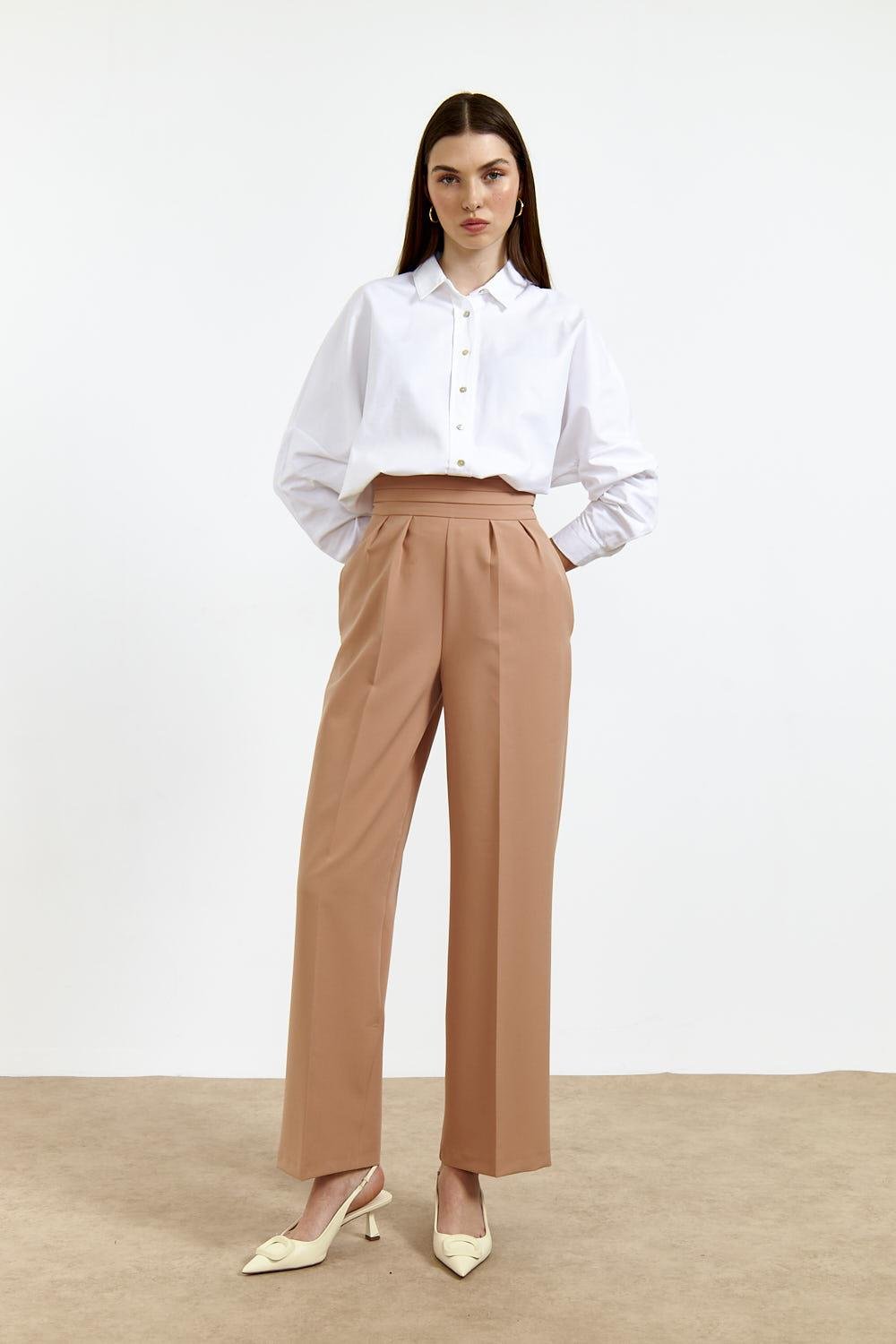 Kemer Detaylı Vizon Kadın Kumaş Pantolon | Lathine
