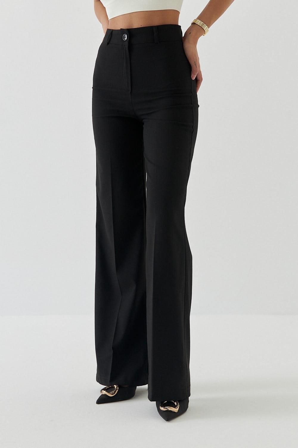 Yüksek Bel Düz Kesim Siyah Kadın Kumaş Pantolon | Lathine