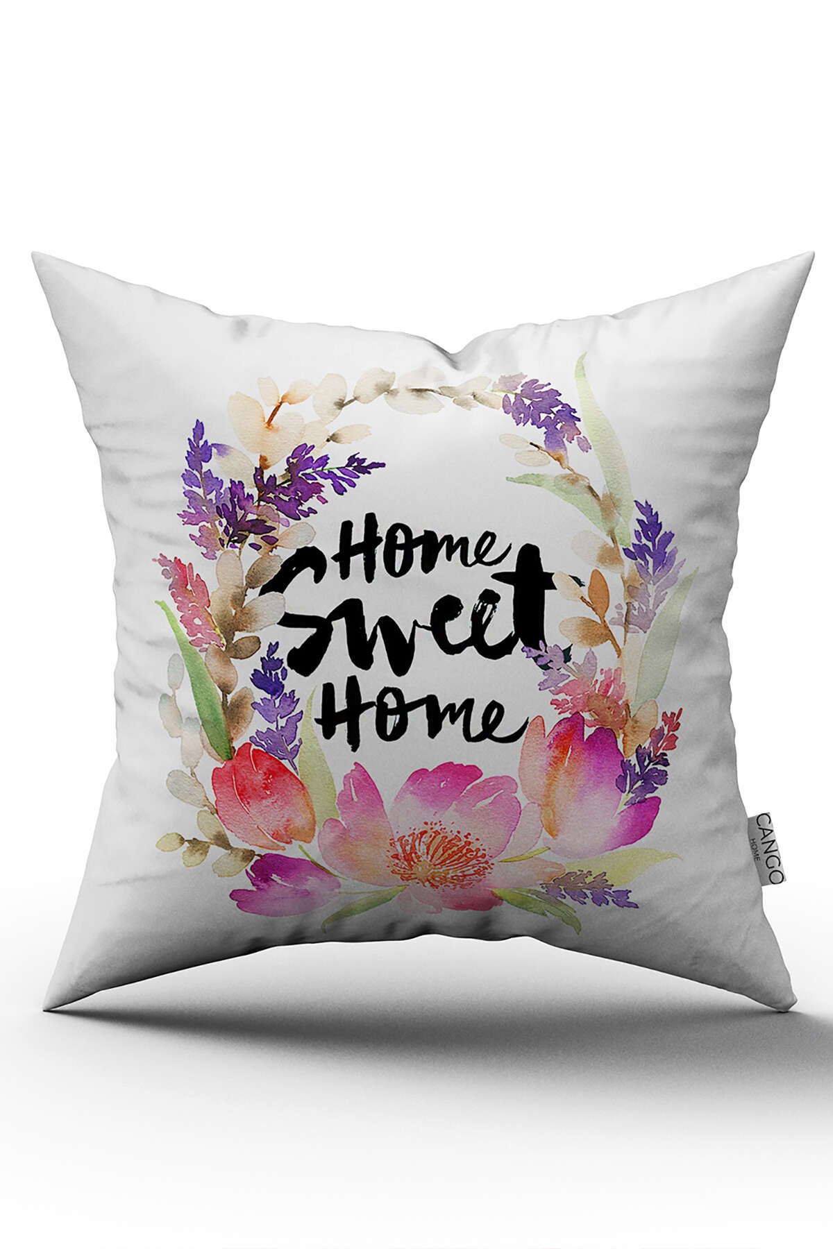 Beyaz Home Sweet Home Dekoratif Dijital Baskı Kırlent Yastık Kılıfı - CGH478