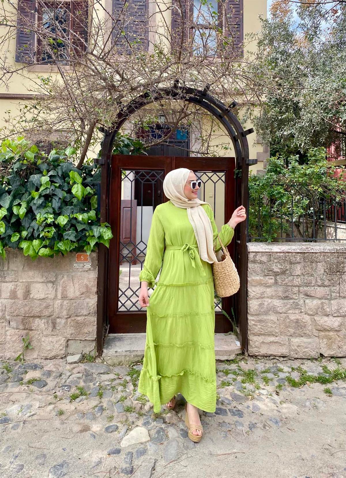 Sahra Limon Yeşili Elbise