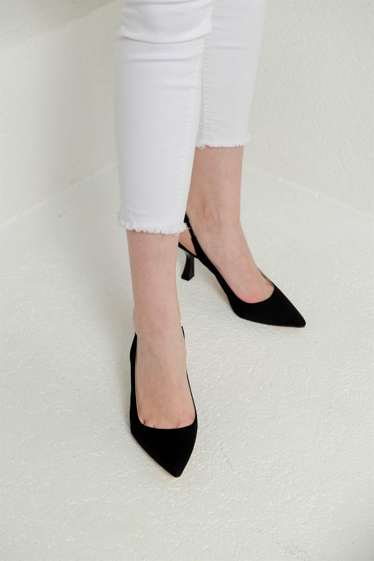 Siyah Mat Saten Zara Kumaş 8 cm Kadın Topuklu Ayakkabı