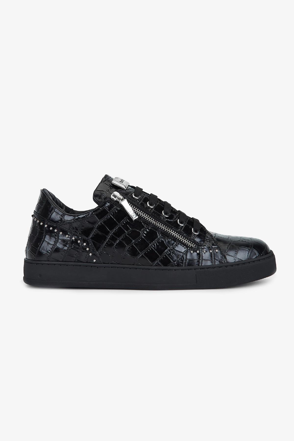 Roberto Botticelli Erkek Hakiki Deri Siyah Sneakers Spor Ayakkab