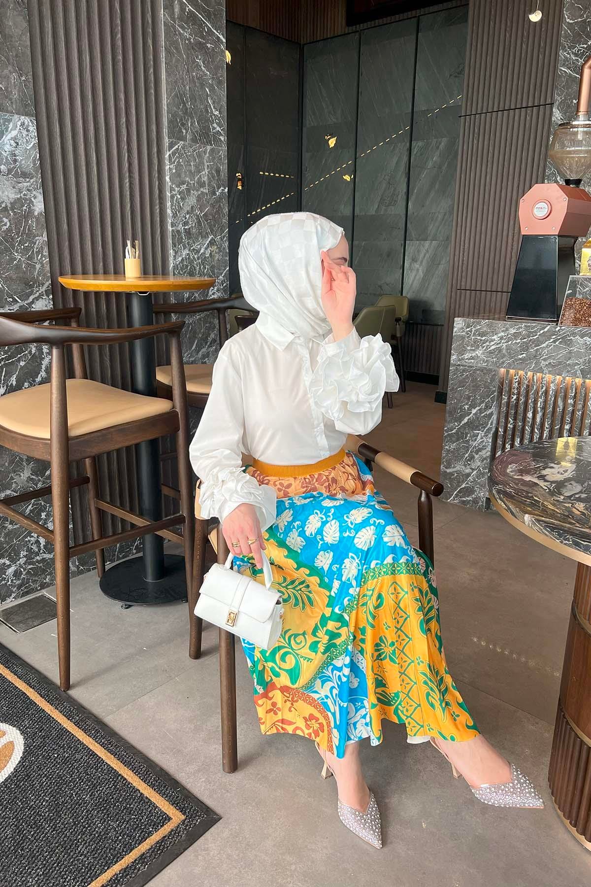 Baskılı Piliseli Etek Benetton Yeşil