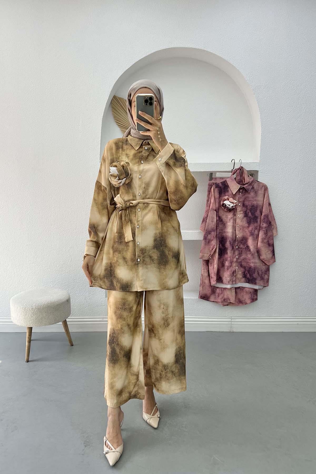 Batik Desen Broşlu Takım Kahve