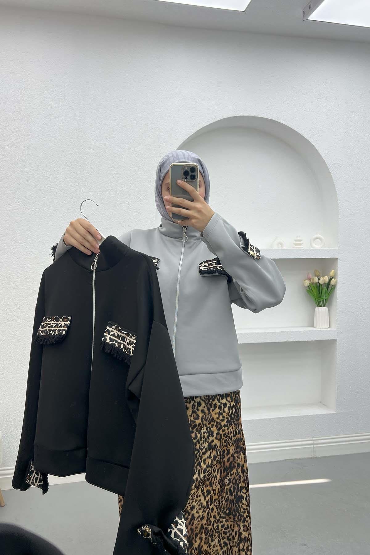 Leopar Cepli Scuba Ceket Gri