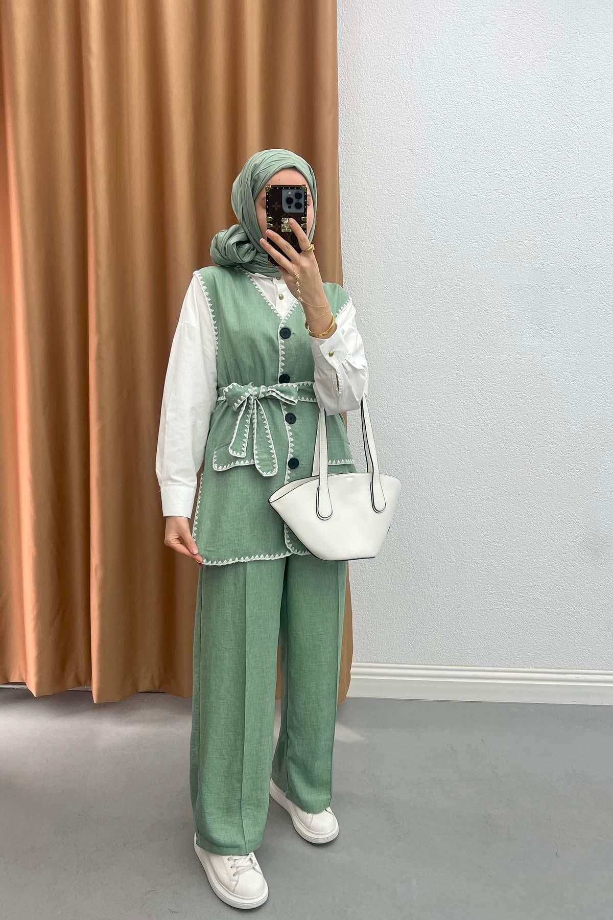 Pinterest Model Yelekli Takım Soft Yeşil