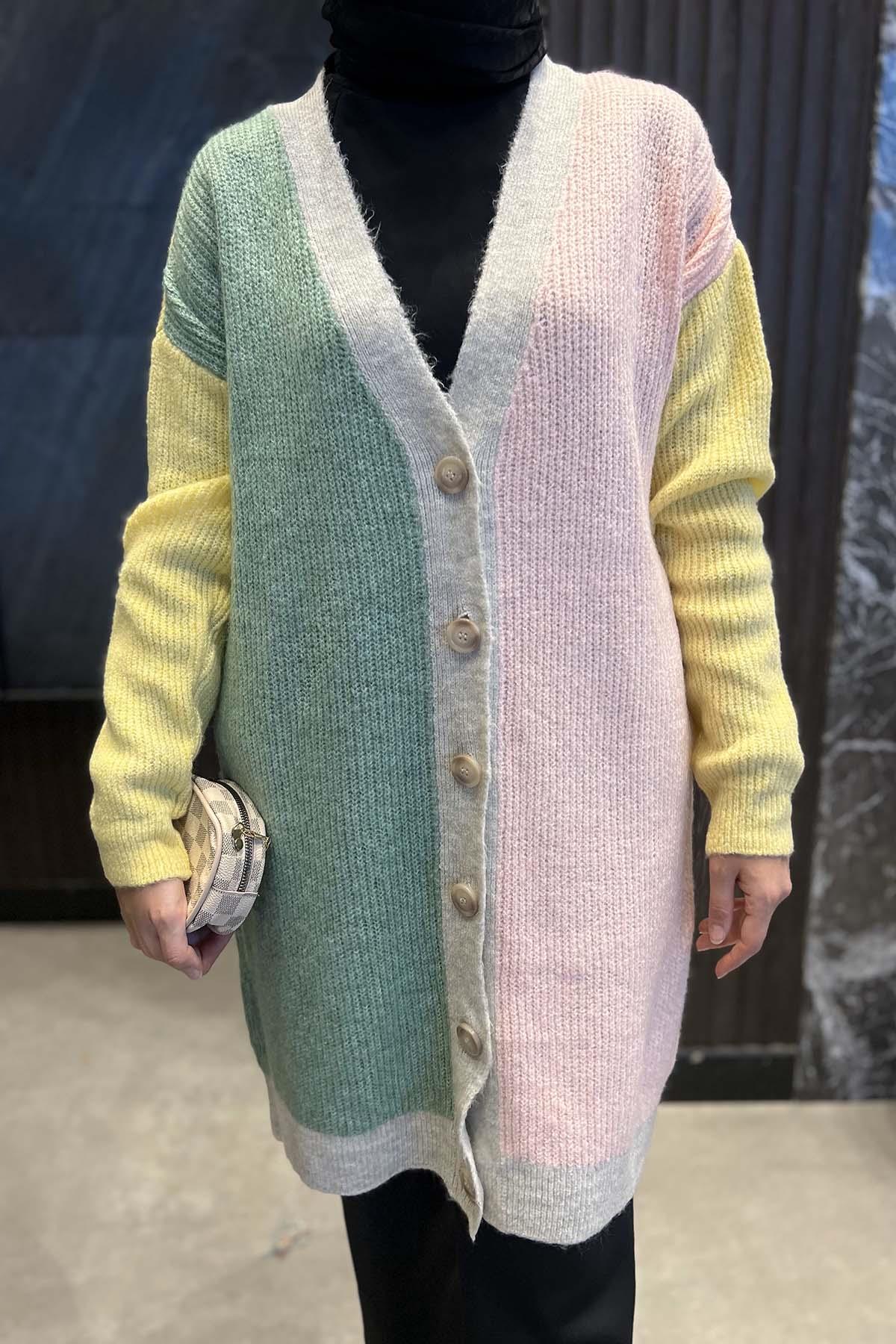 Renkli Triko Hırka Pembe