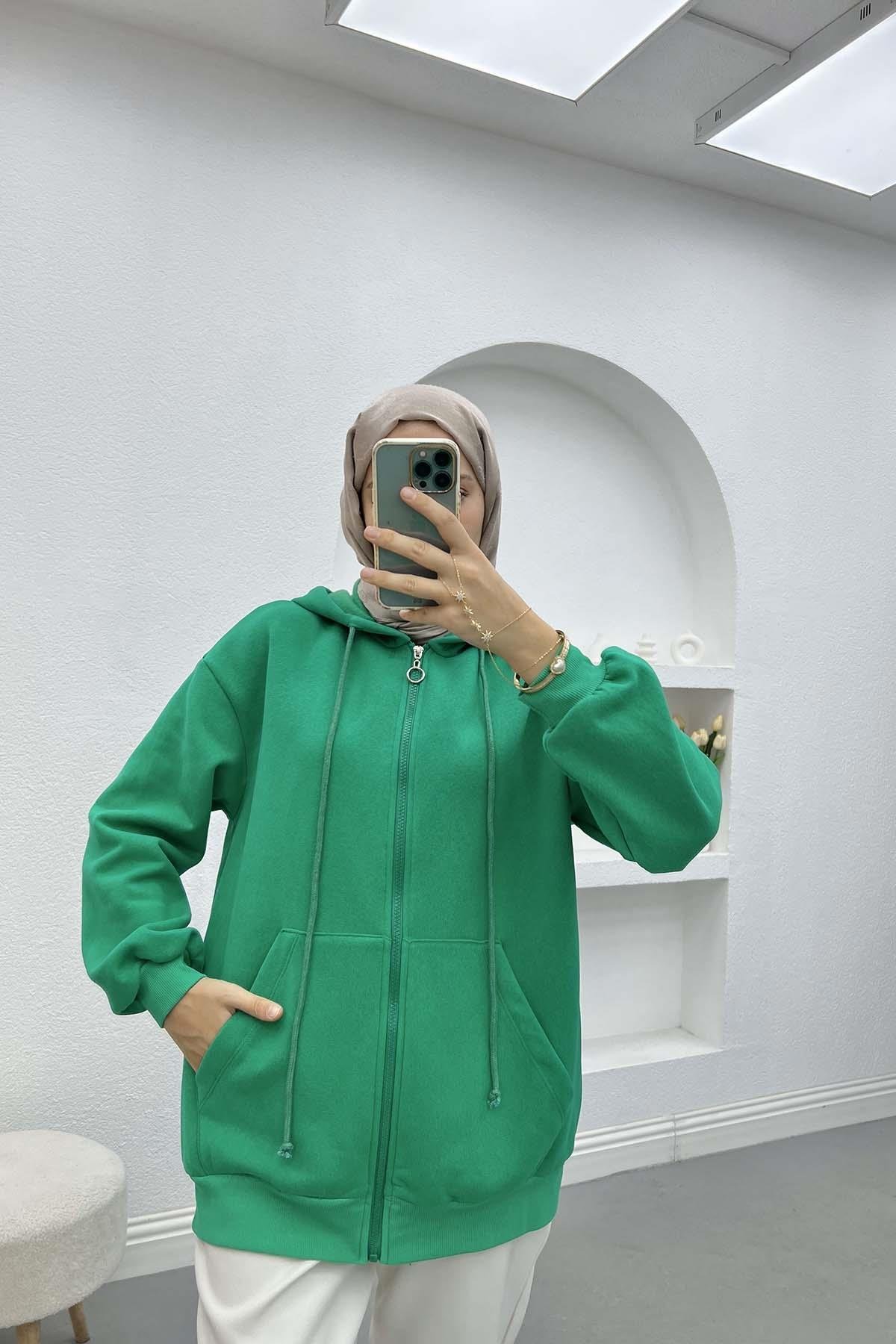 Uc plik Kapu onlu Sweatshirt Benetton Ye il