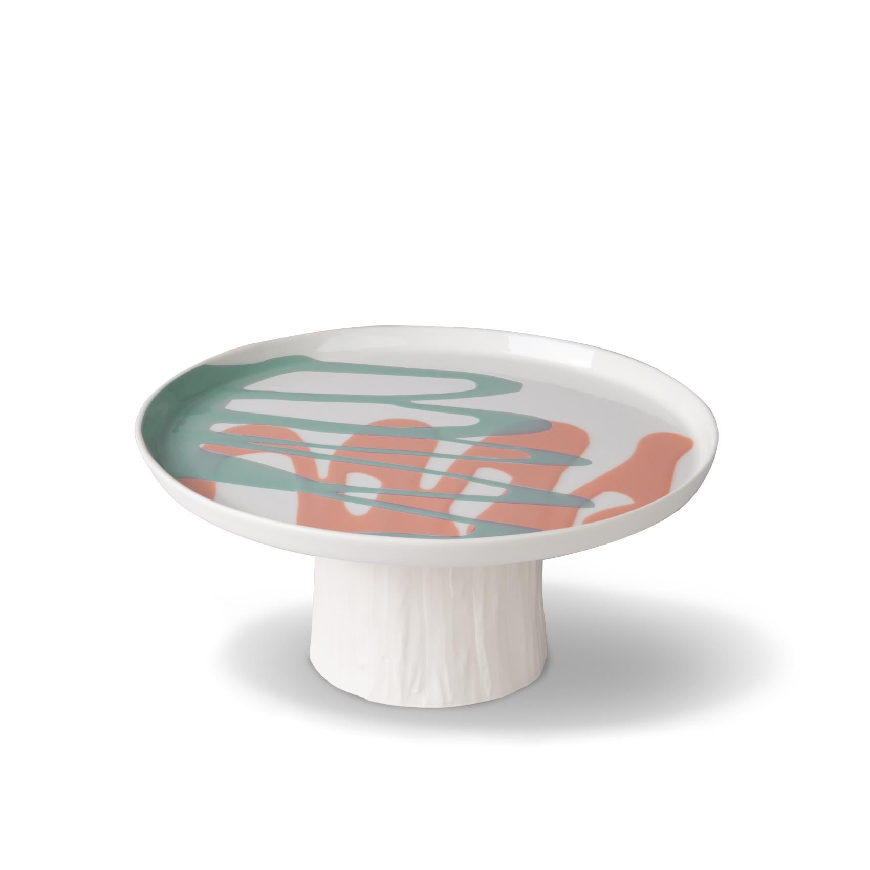 Tree Round Small Cake Salver Black - Black & Ivory - Wave Ivory-Ivory&Coral&Nile