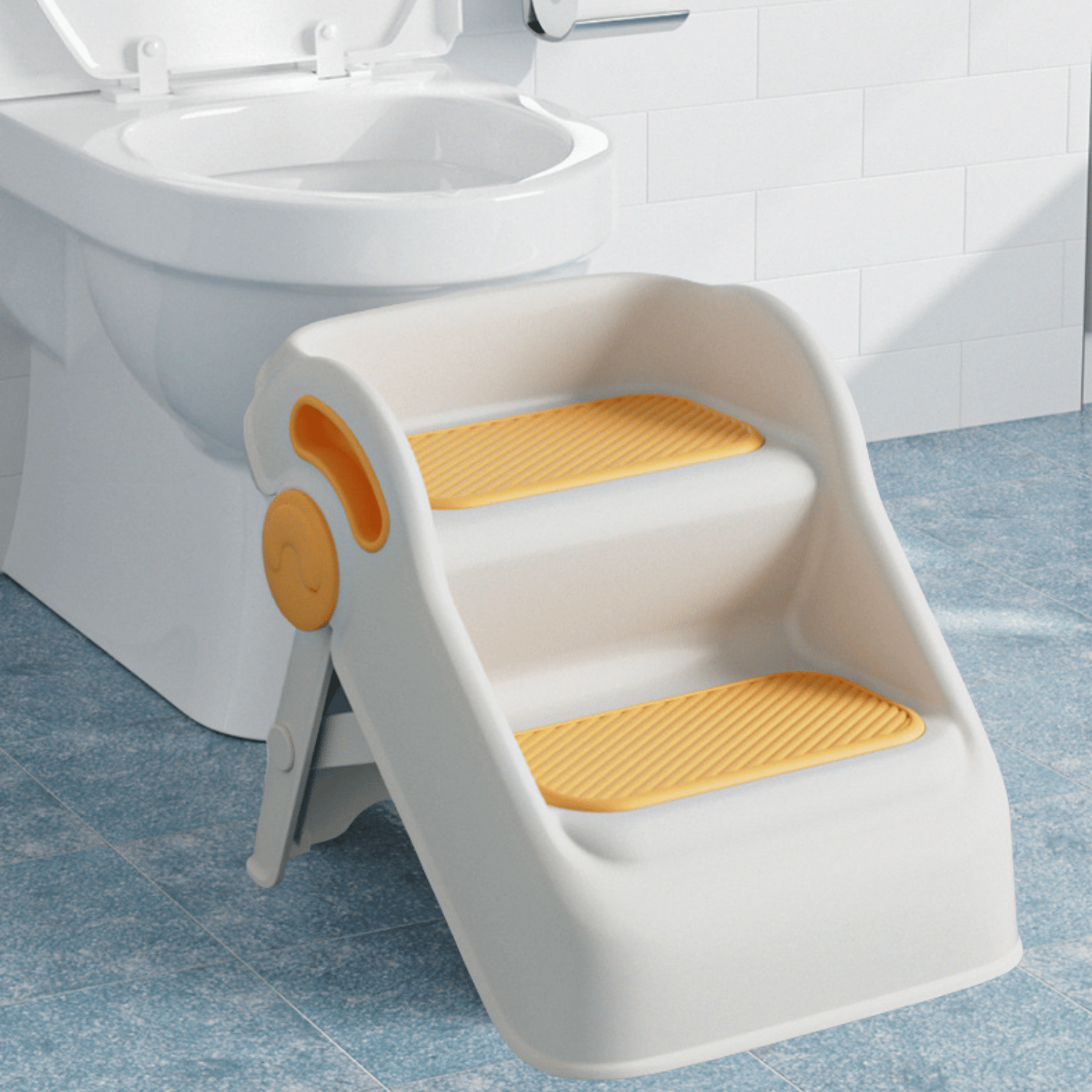 Çocuk Taburesi Katlanabilir Kaymaz İki Basamaklı Merdiven Çocuk Banyo  Tuvalet Lavabo Yükseltici Sarı