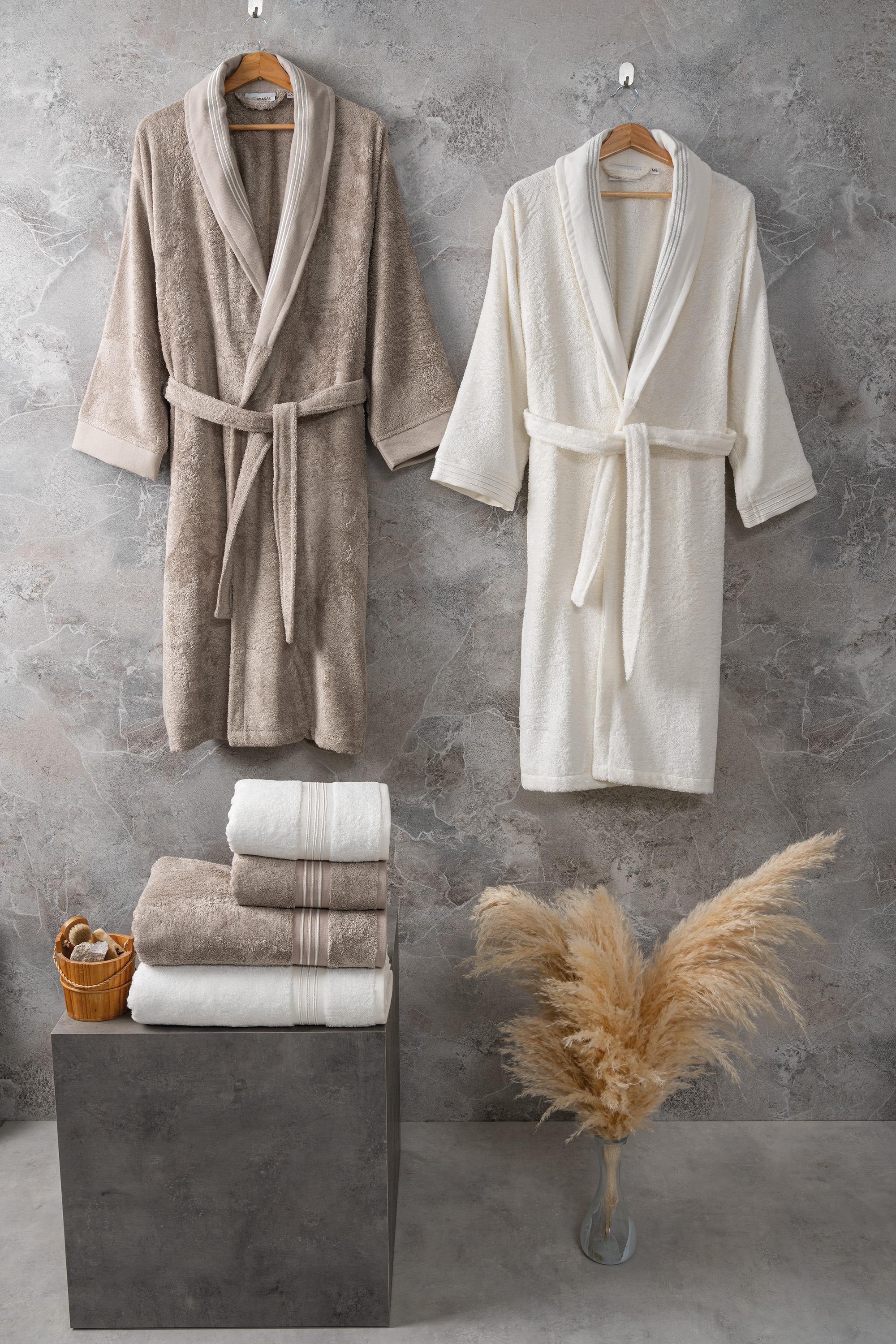 Flame Linen-Ivory Bambu Pamuk Aile Bornoz Seti
