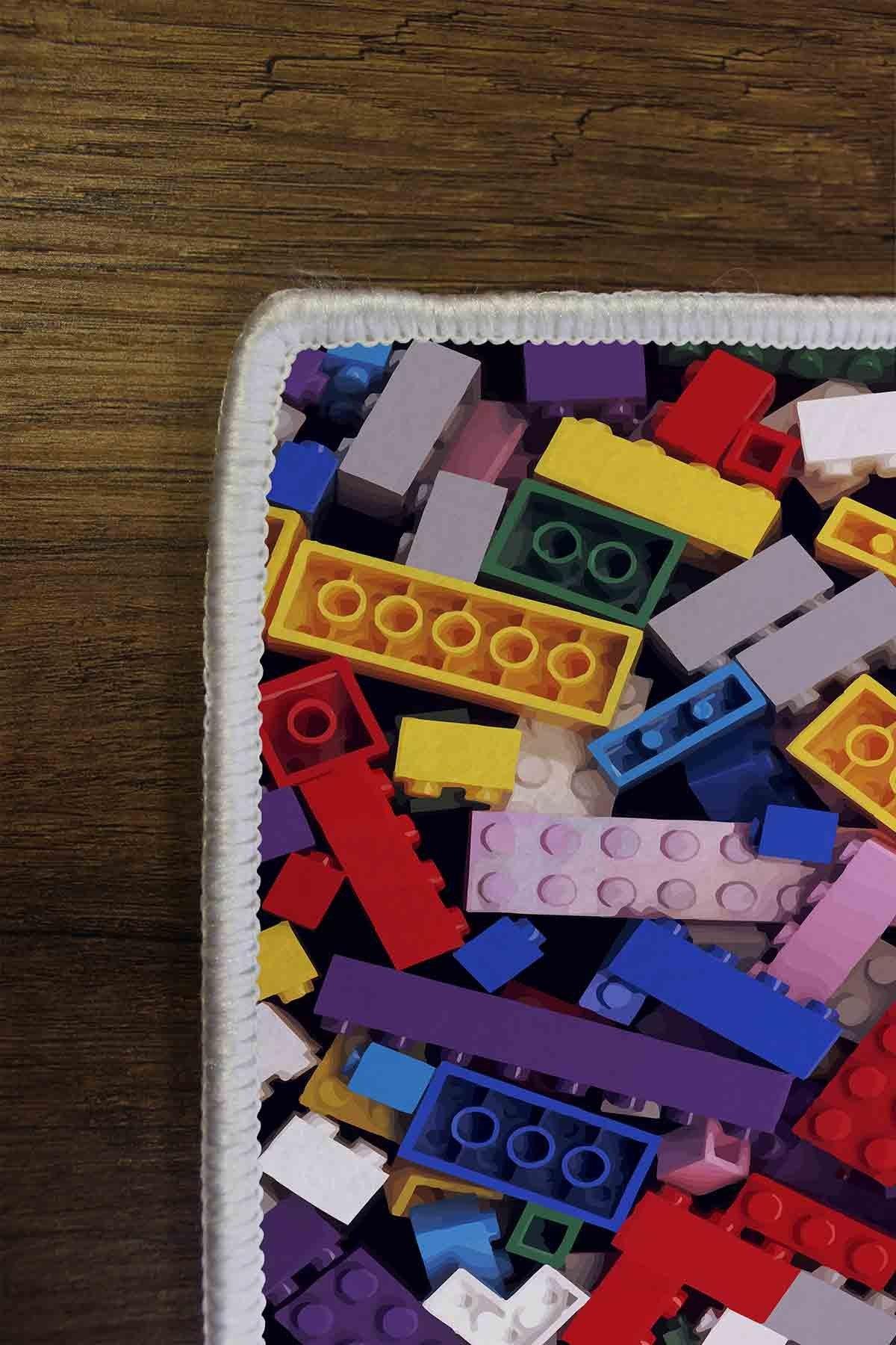 Dekoratif Kaymaz Taban Dikdörtgen Lego Oyuncak Desenli Çocuk Halısı  WOOKECE147