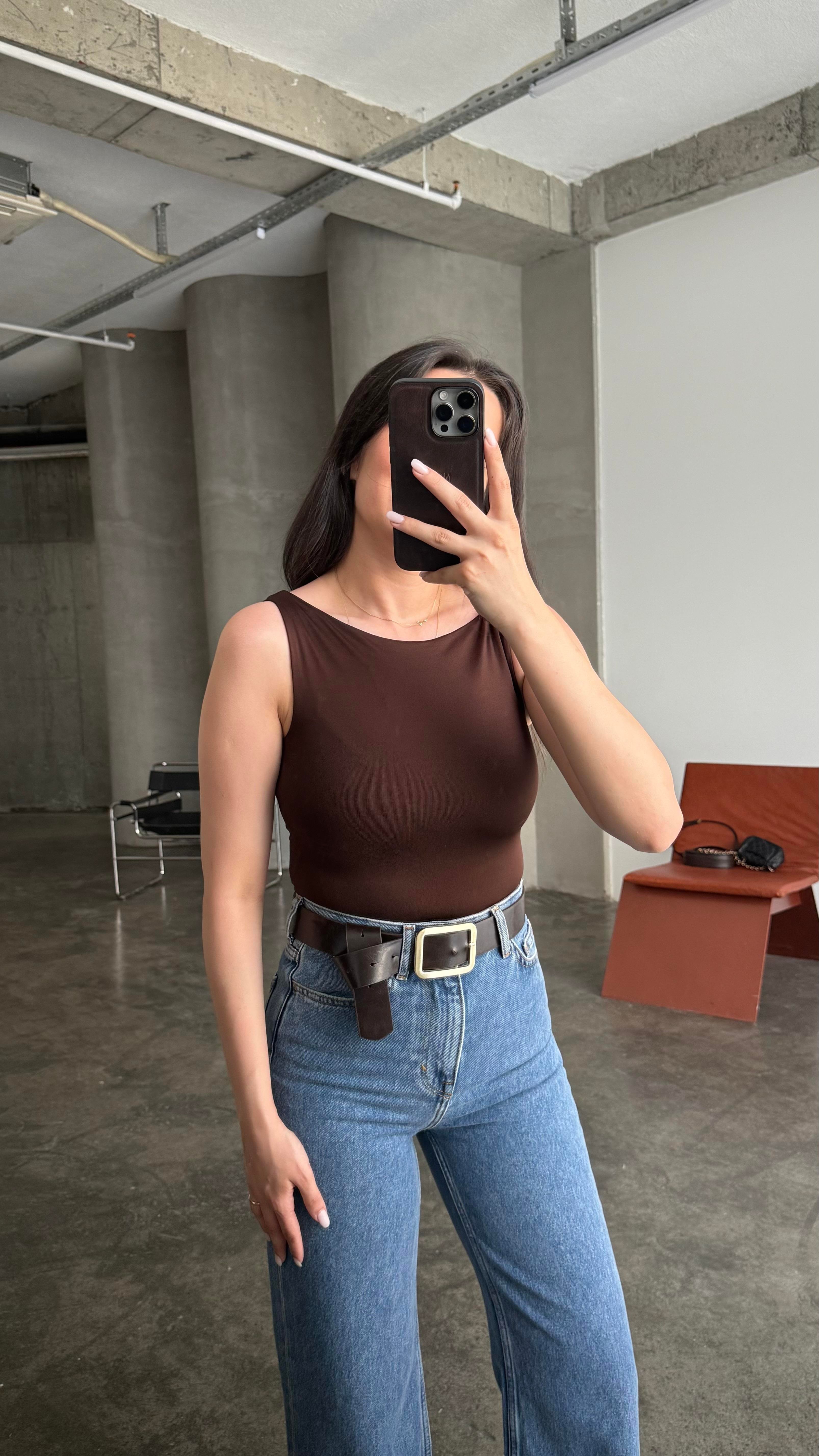 Star Acı Kahve Geniş Yaka Body Suit