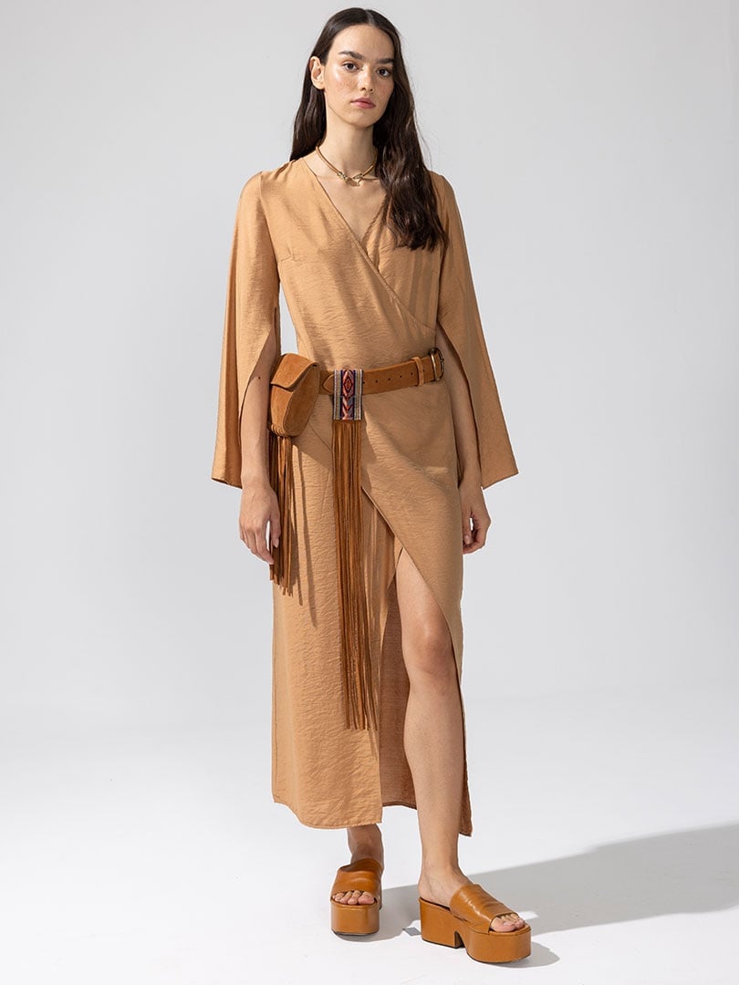 Camel wrap dress online